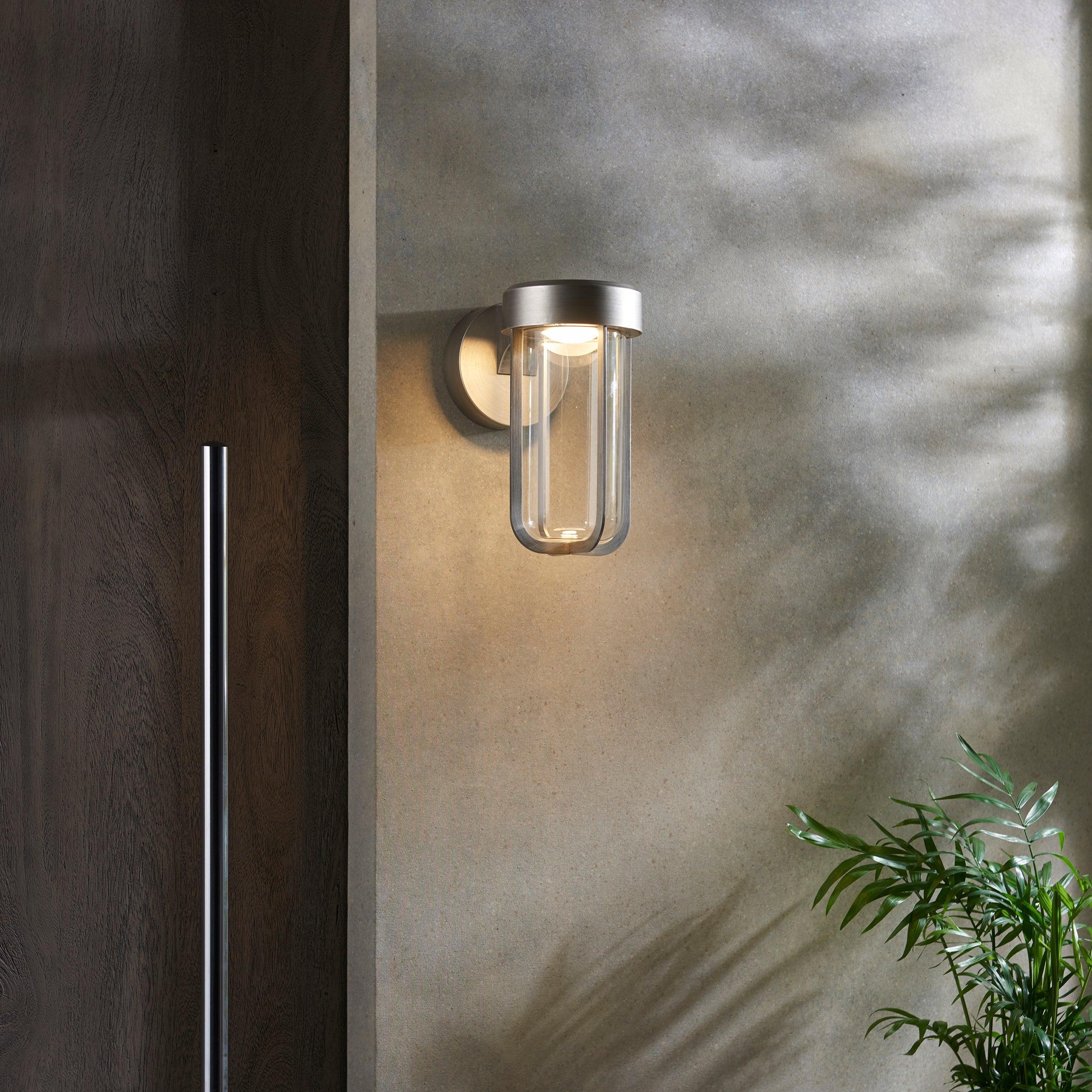 Newquay Large LED Brushed Silver Outdoor Wall Light-WAREHOUSE-40-130226