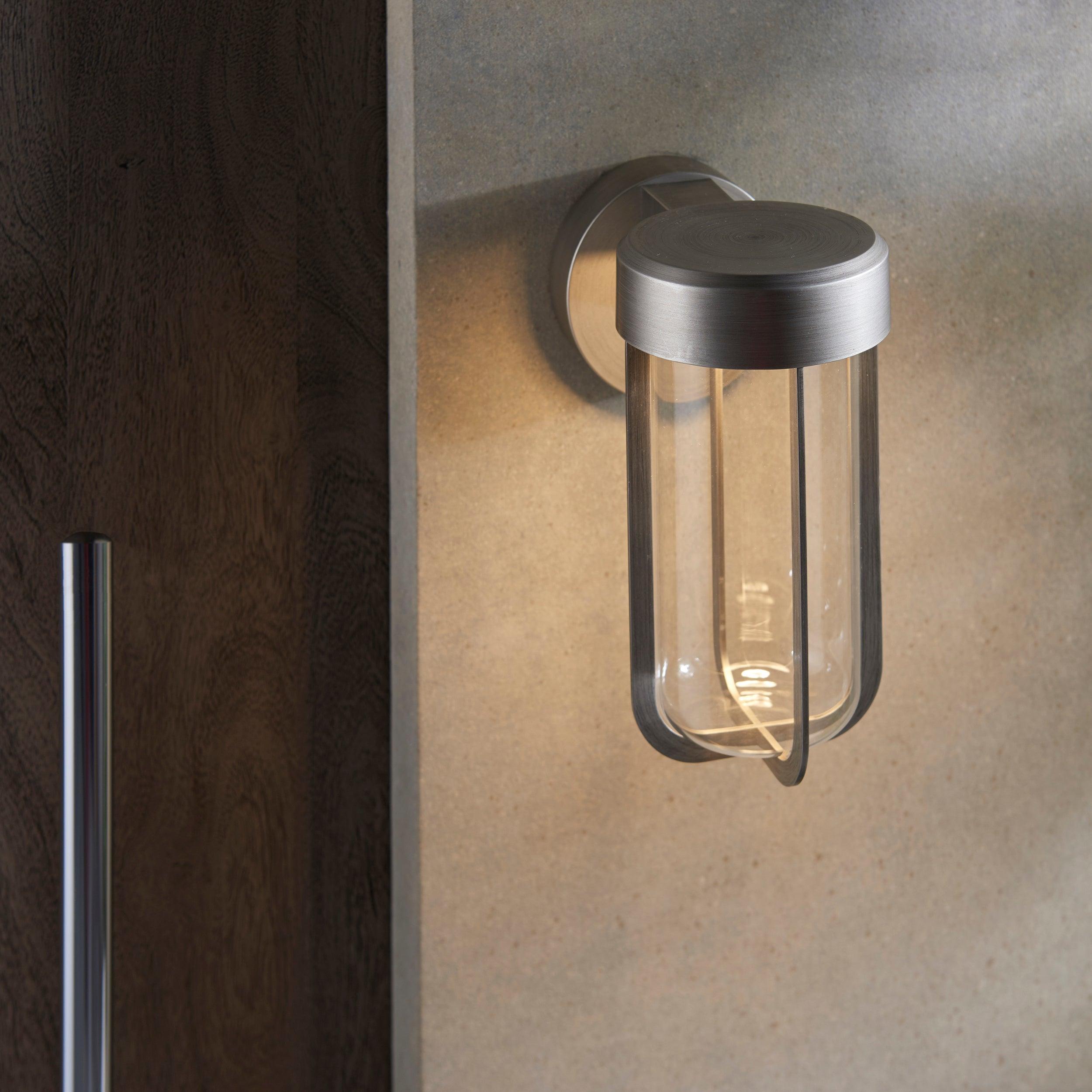 Newquay Large LED Brushed Silver Outdoor Wall Light-WAREHOUSE-40-130226
