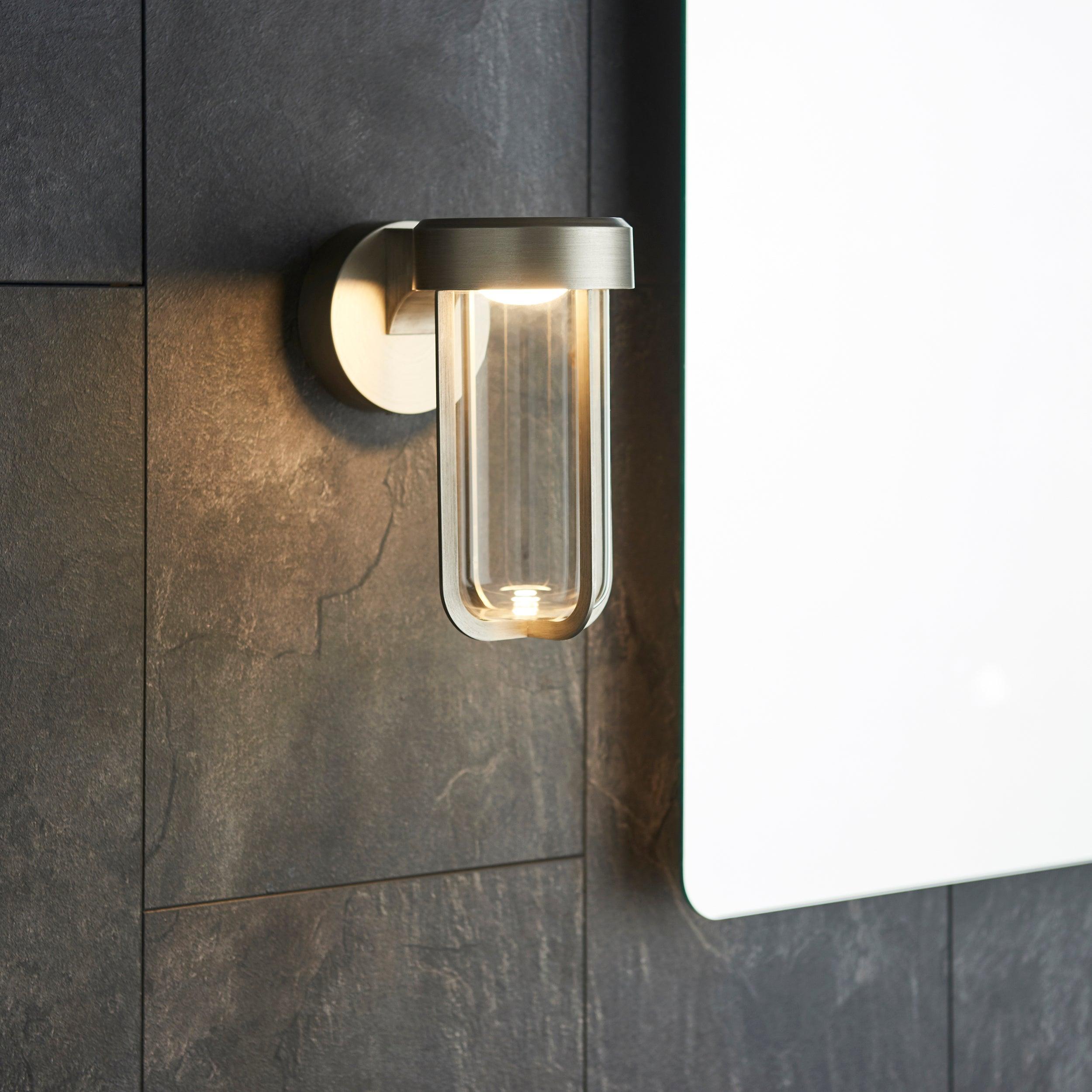 Newquay Large LED Brushed Silver Outdoor Wall Light-WAREHOUSE-40-130226