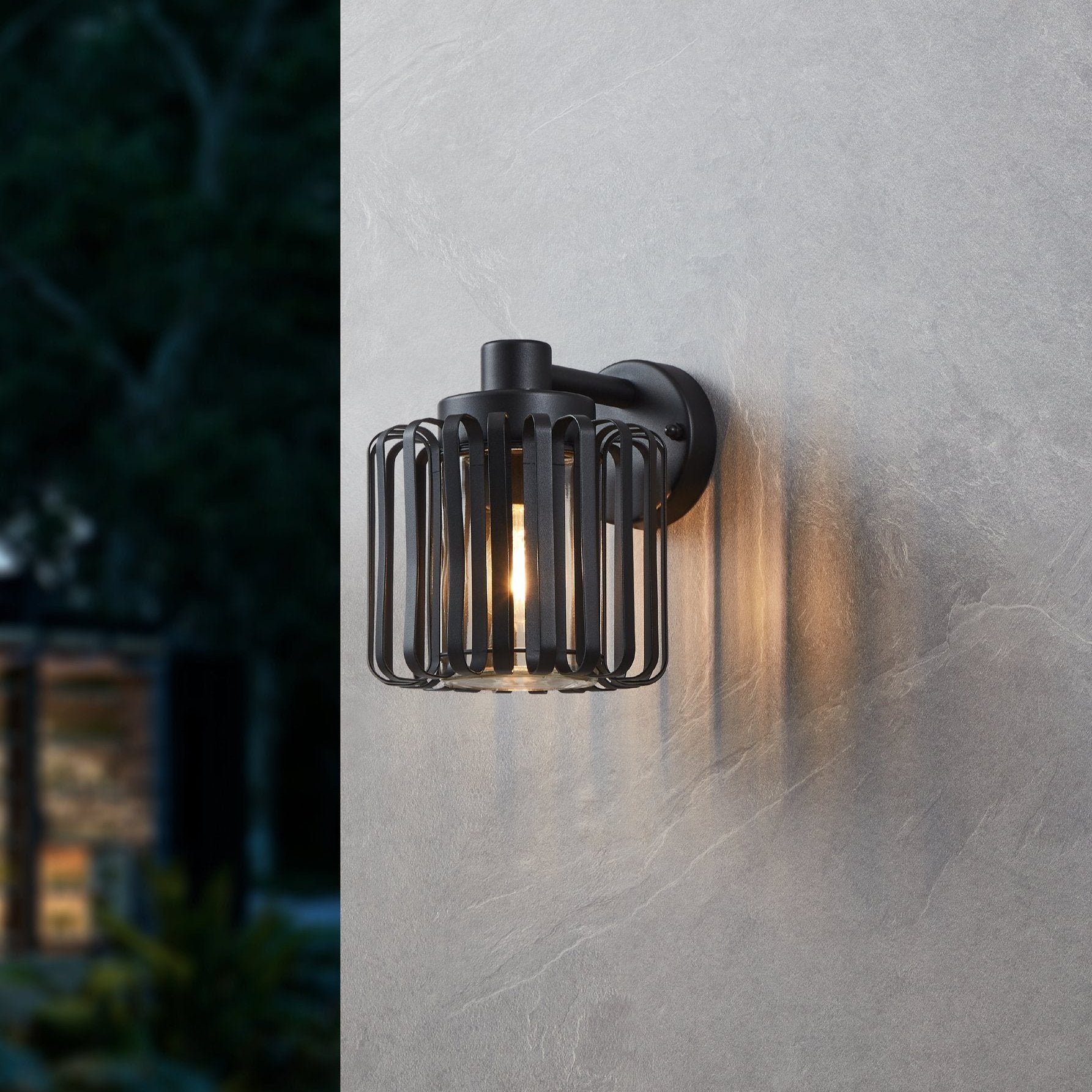 eglo selinus ip65 black outdoor wall light caged shade living room image