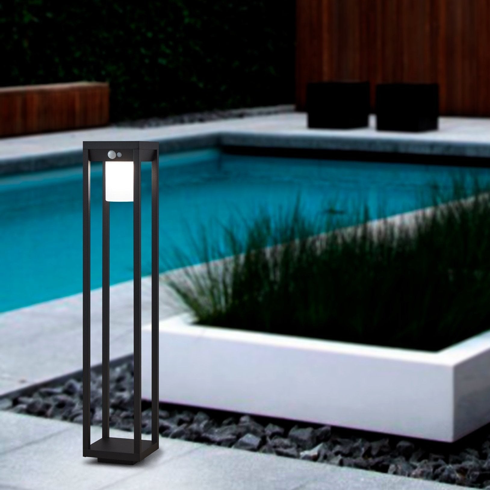 eglo martano solar led black angular ip44 pedestal light