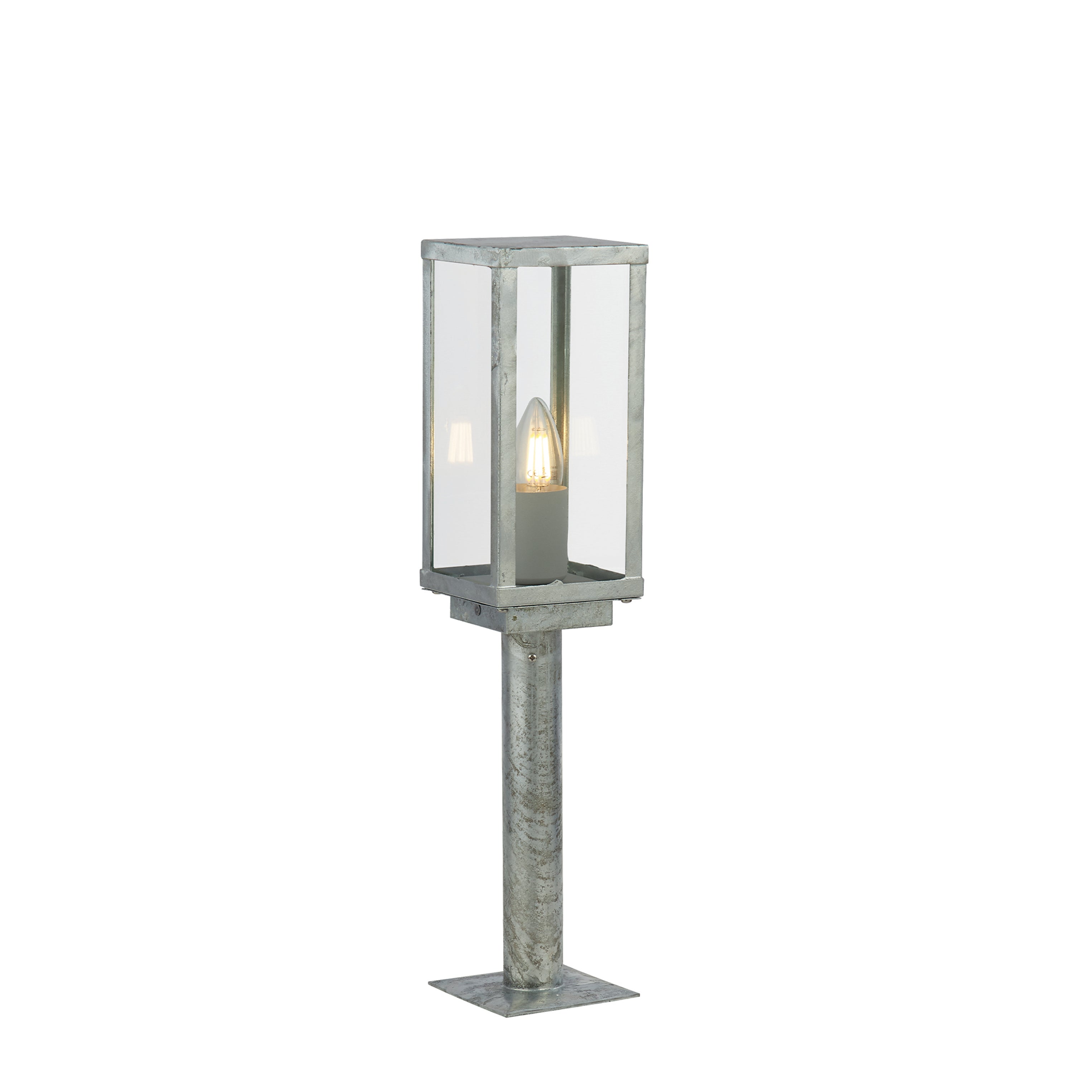 Searchlight Box II Galvanised Silver IP44 Outdoor Bollard - 50cm