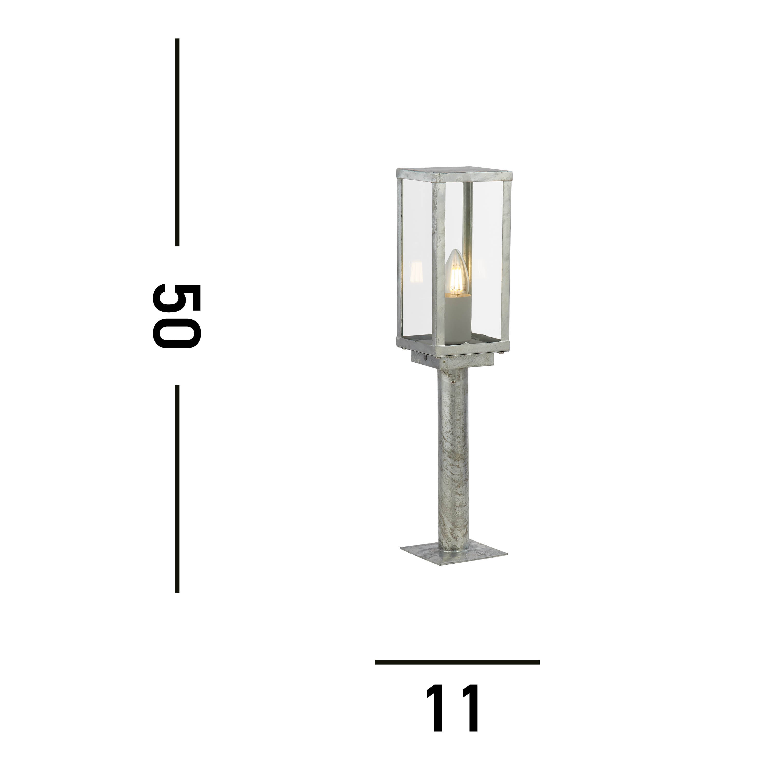 Searchlight Box II Galvanised Silver IP44 Outdoor Bollard - 50cm