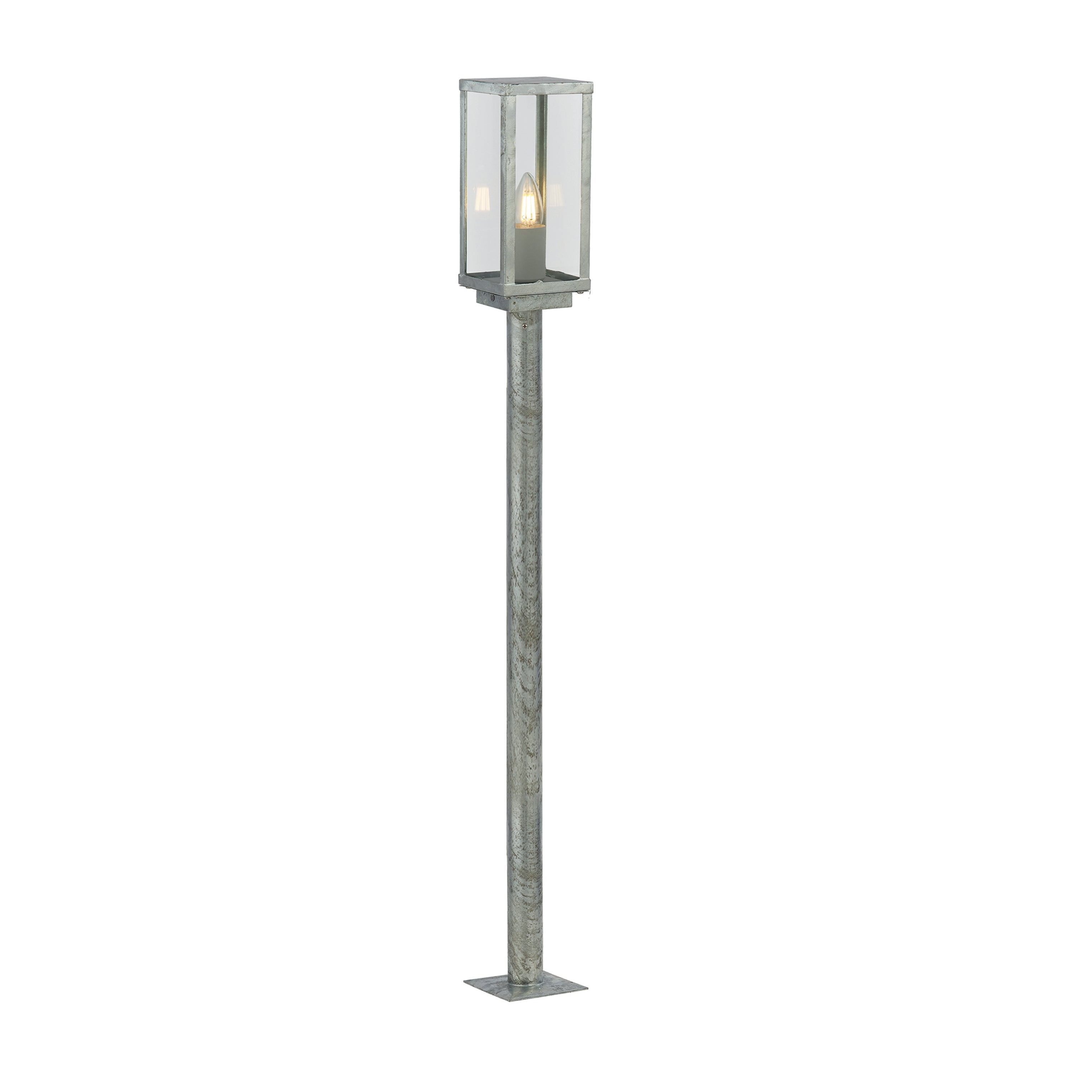 Searchlight Box II Galvanised Silver IP44 Outdoor Bollard - 90cm