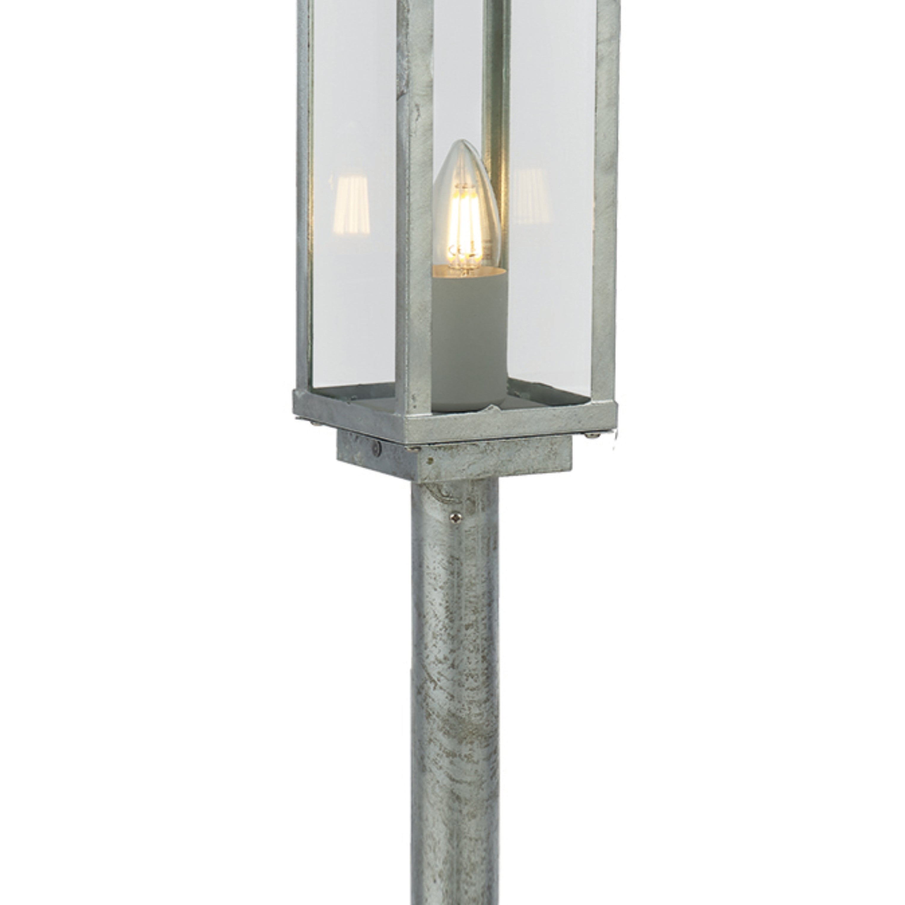 Searchlight Box II Galvanised Silver IP44 Outdoor Bollard - 90cm