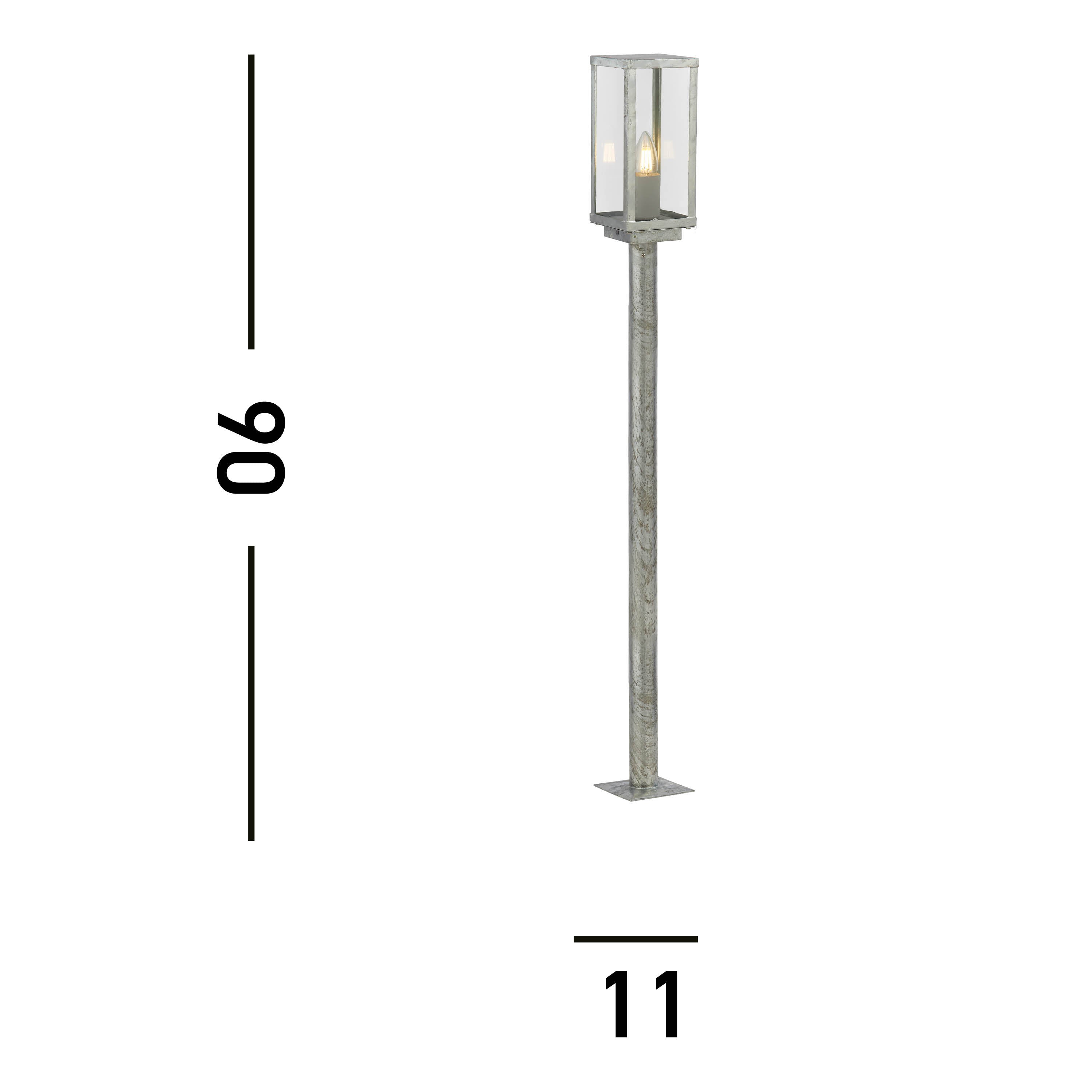 Searchlight Box II Galvanised Silver IP44 Outdoor Bollard - 90cm