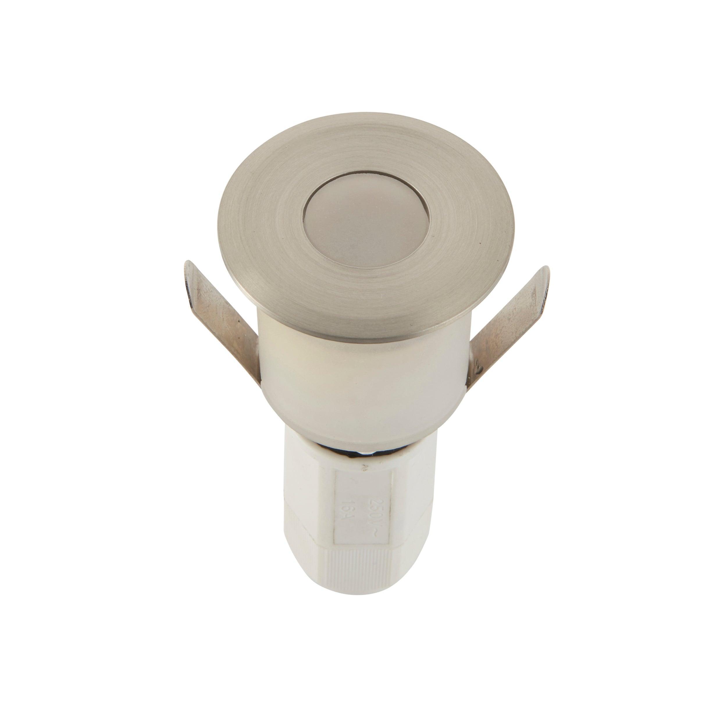 hades satin nickel cool white decking light ip67 1 2wby Saxby Lighting, close up image