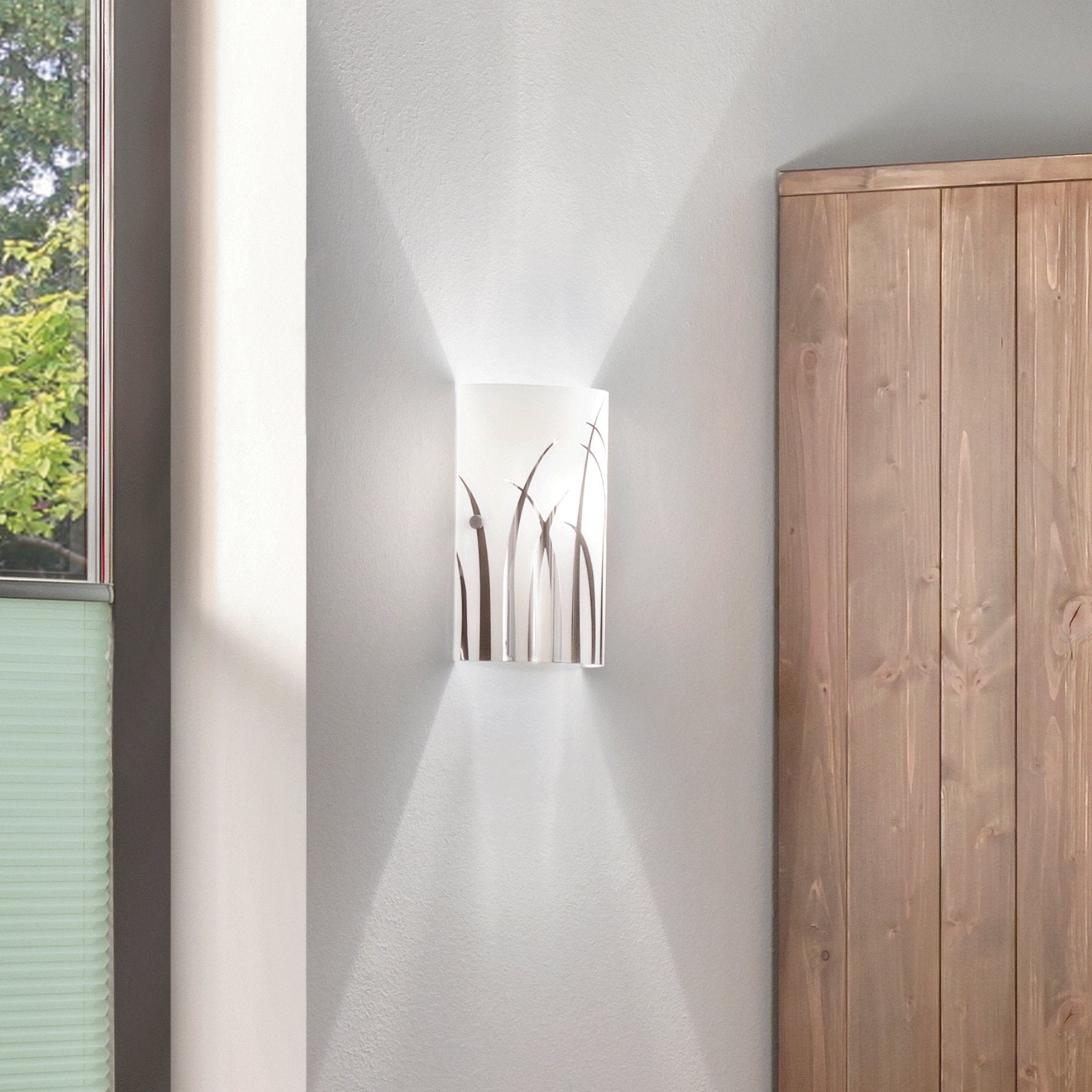 eglo rivato curved ip44 white glass chrome wall light living room image