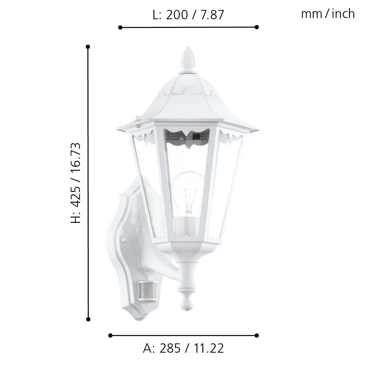 eglo navedo ip44 white pir upright lantern outdoor wall light kitchen lighting 