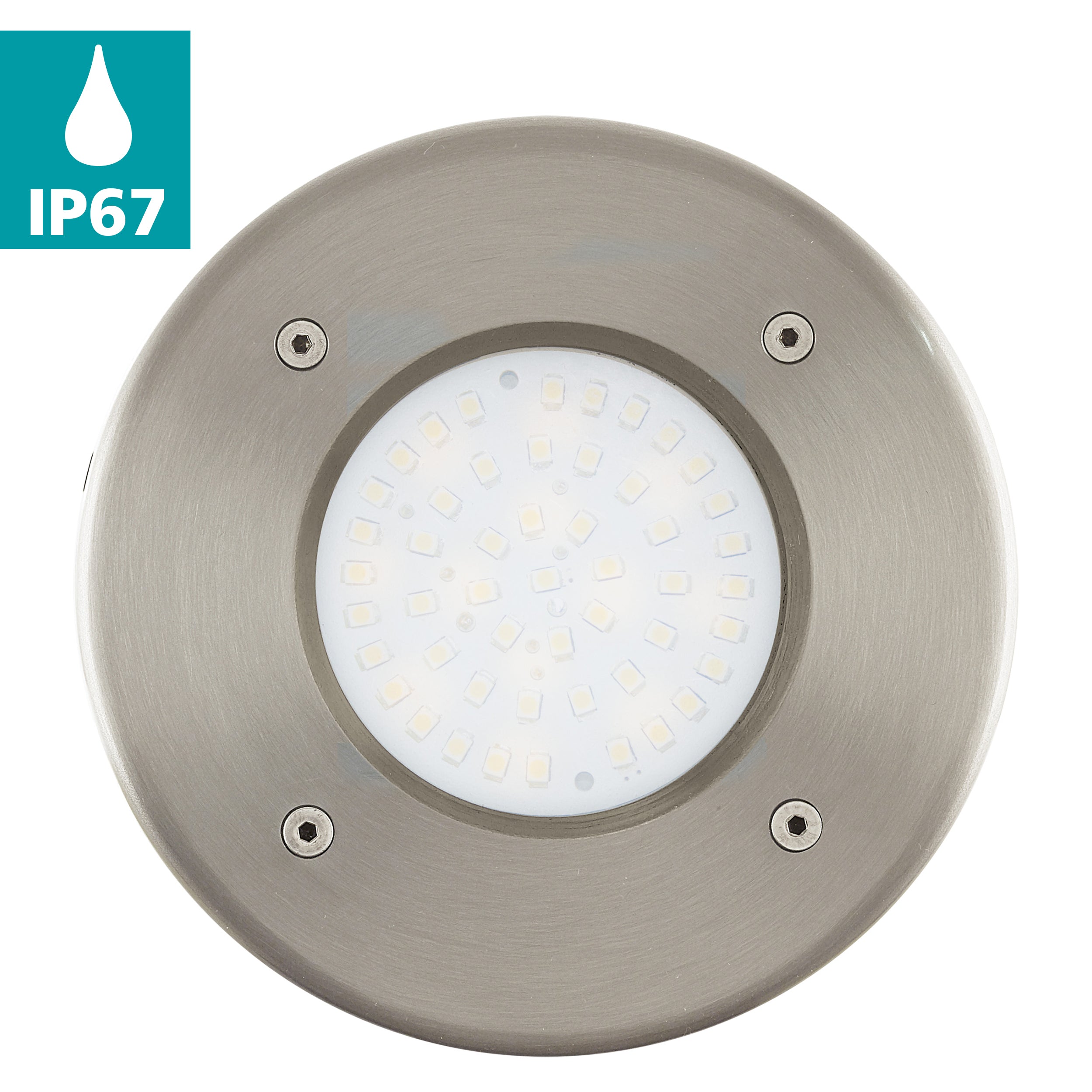 eglo lamedo round silver led recessed ground uplighter living room close up