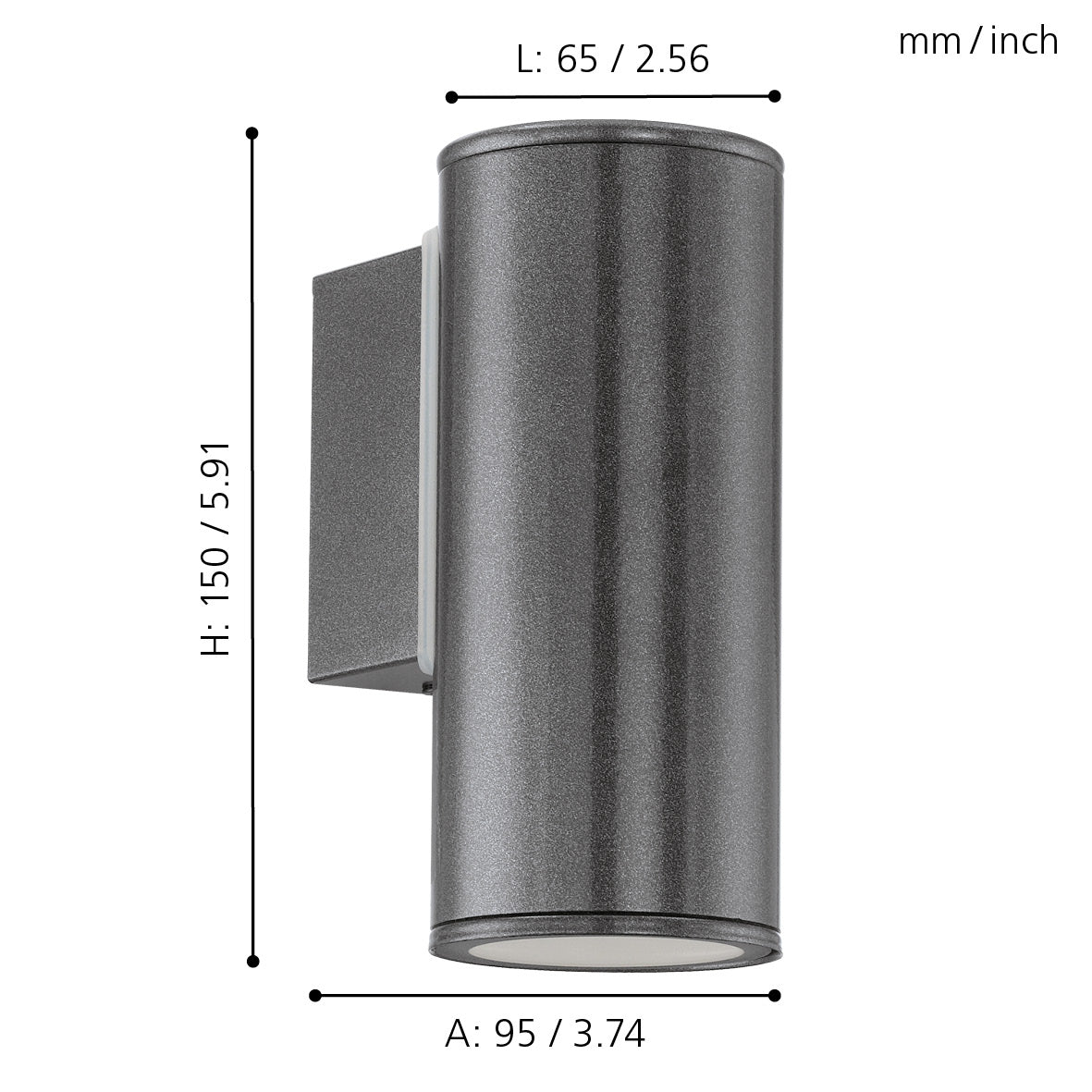 eglo riga grey ip44 down outdoor wall light living room close up