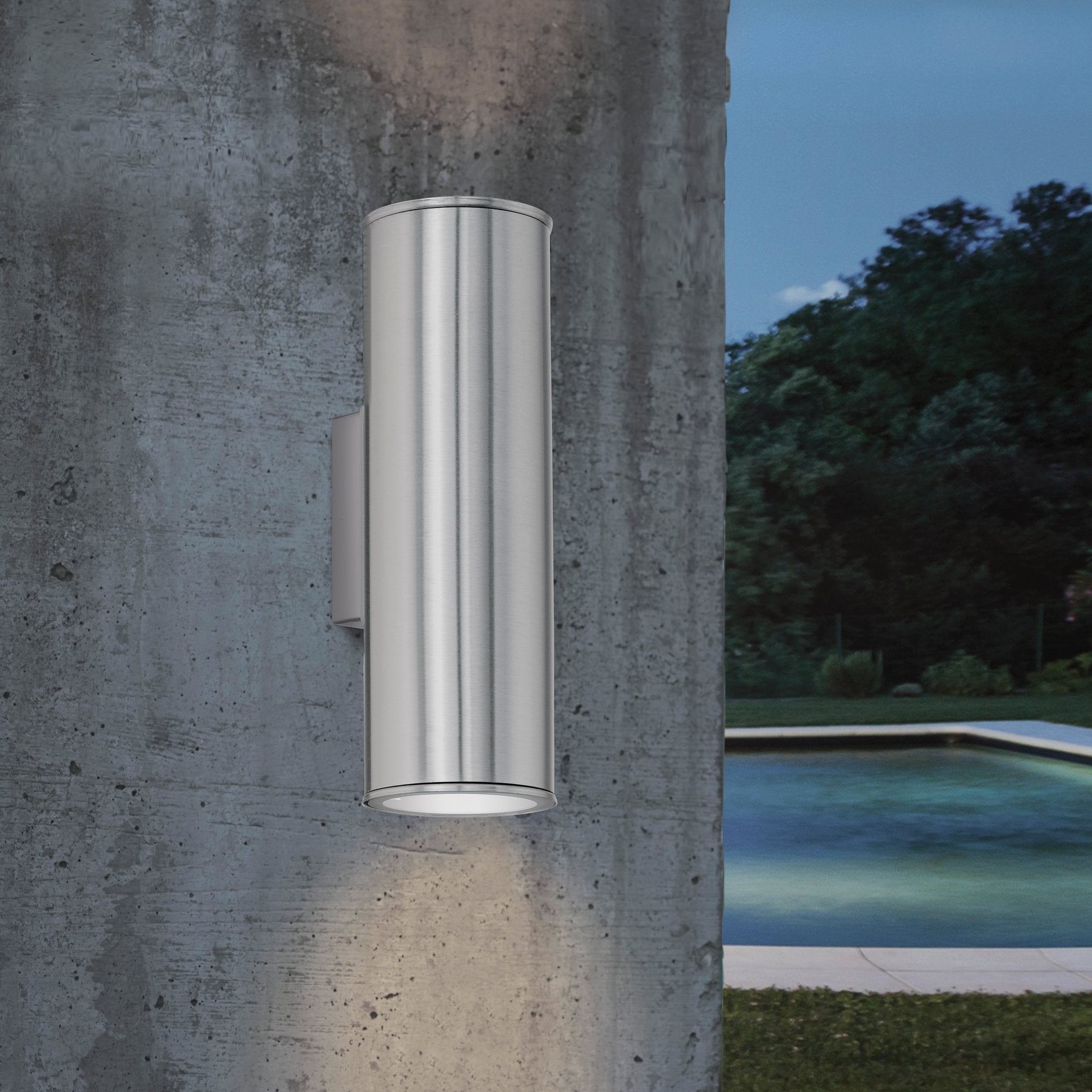 eglo riga stainless steel ip44 up down wall light