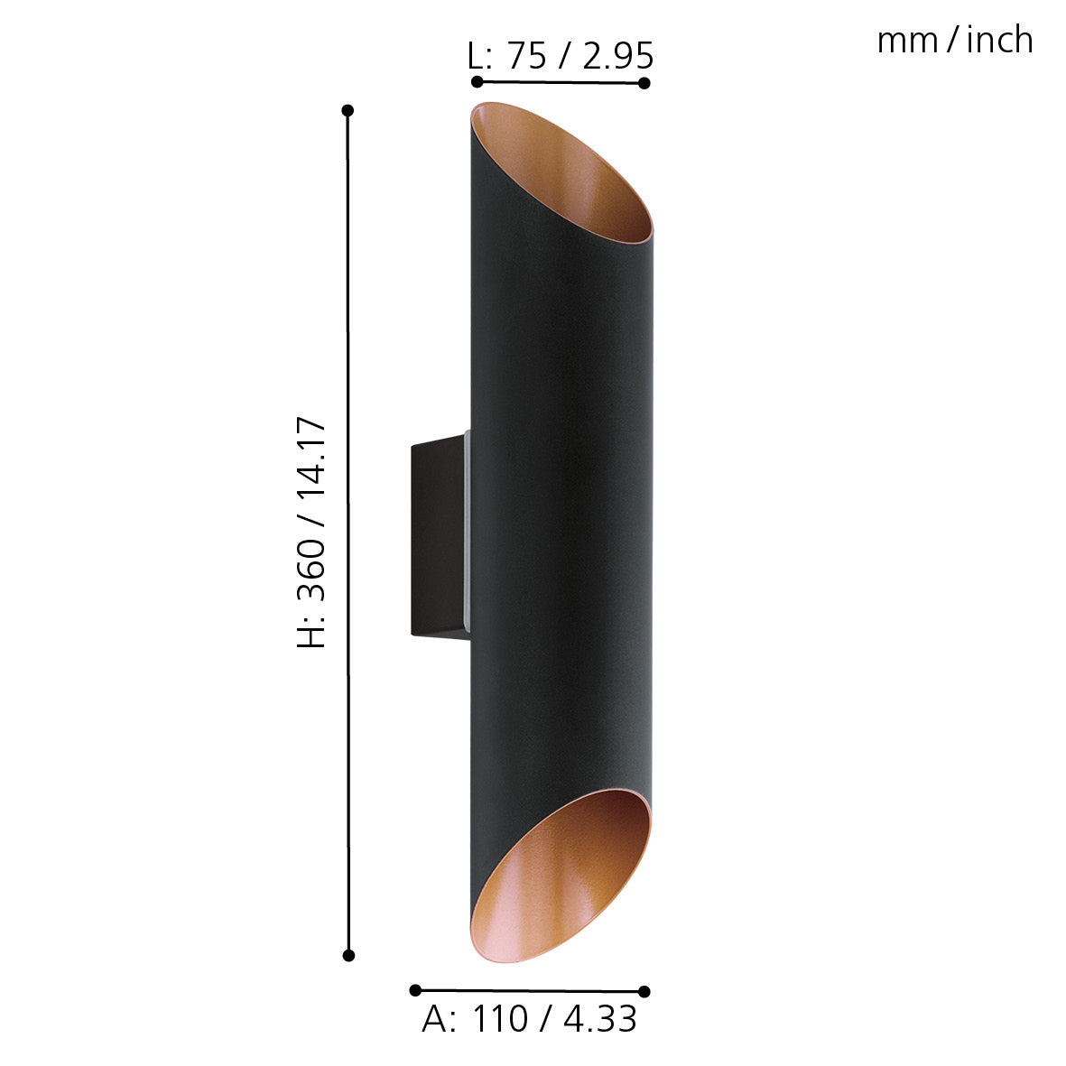 eglo agolada black copper up down led outdoor wall light kitchen lighting 
