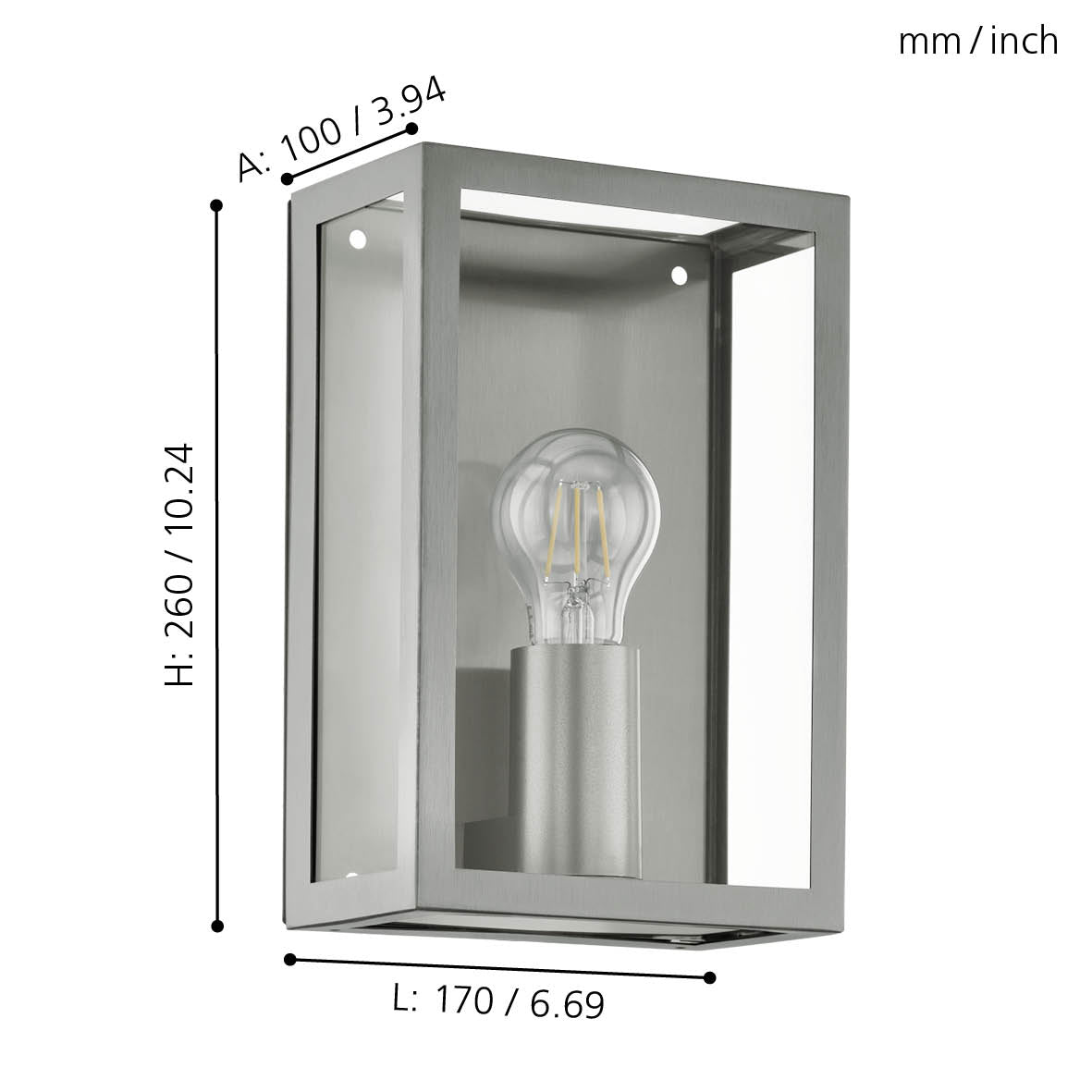 eglo alamonte stainless steel ip44 outdoor wall light living room close up