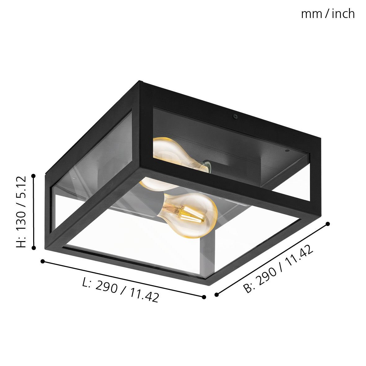 eglo alamonte 1 ip44 black metal framed 2 light outdoor wall light living room close up