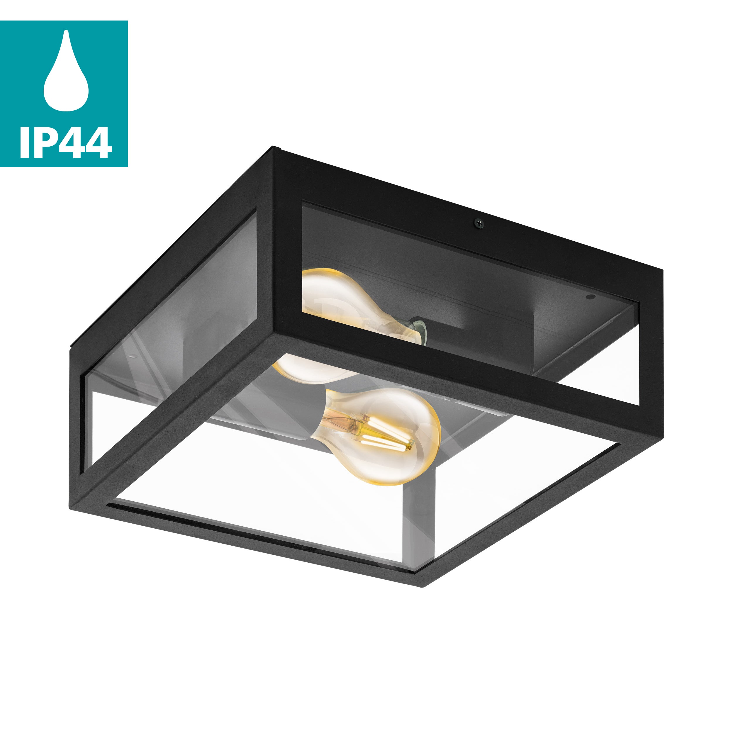 eglo alamonte 1 ip44 black metal framed 2 light outdoor wall light living room image