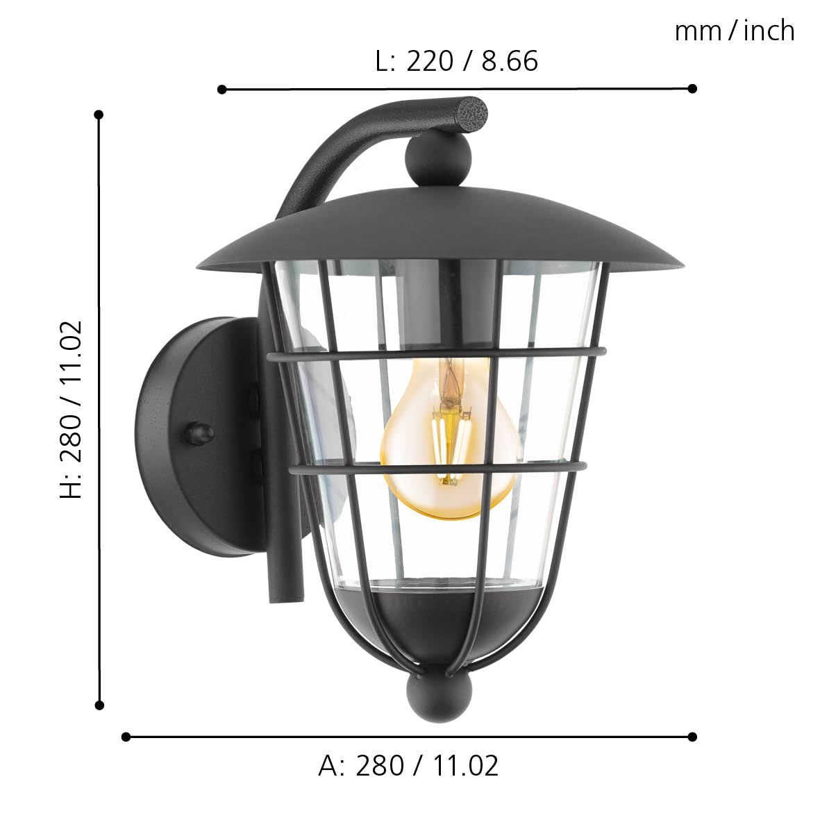 eglo pulfero black lantern ip44 outdoor wall light living room close up