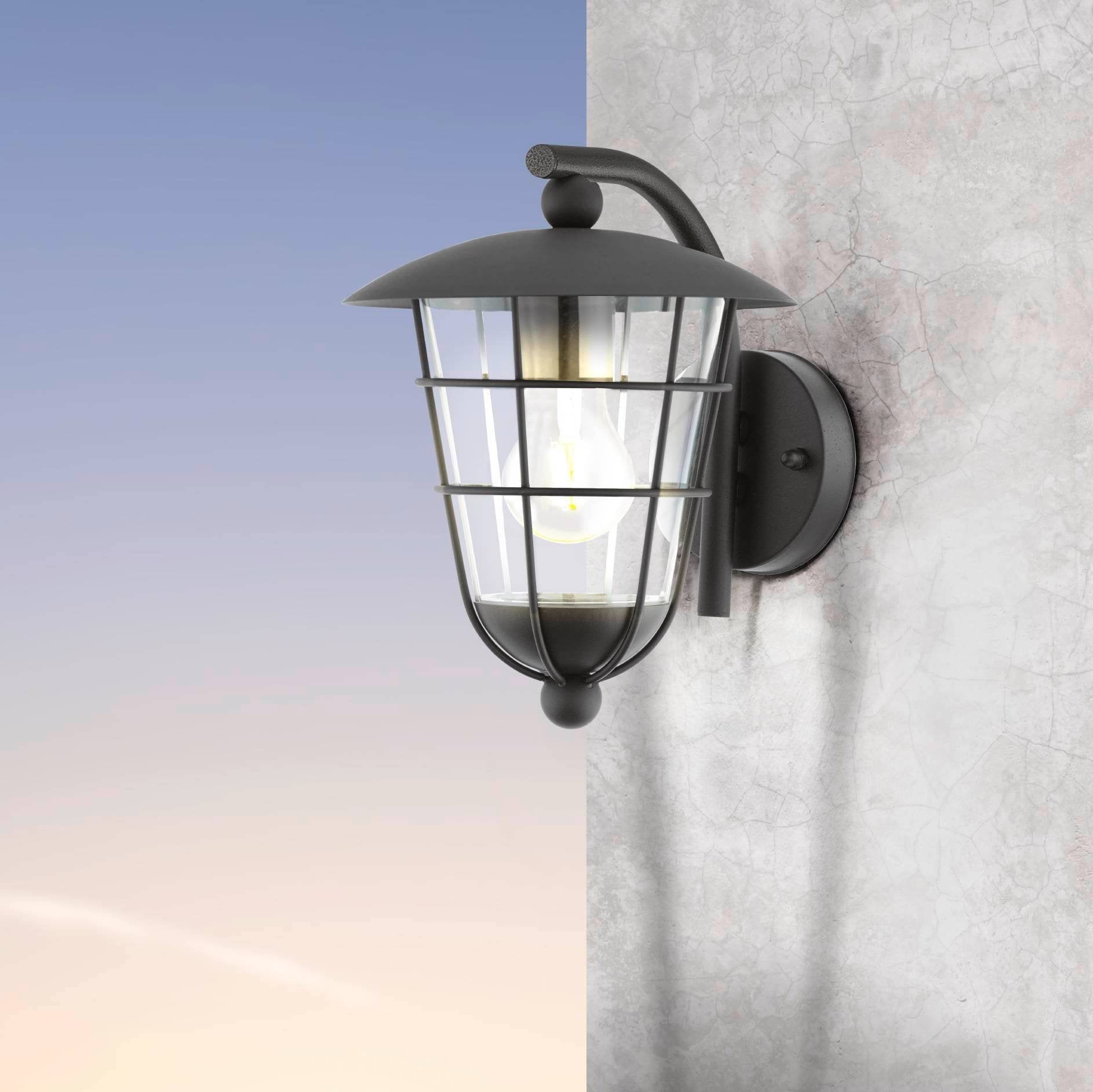 eglo pulfero black lantern ip44 outdoor wall light