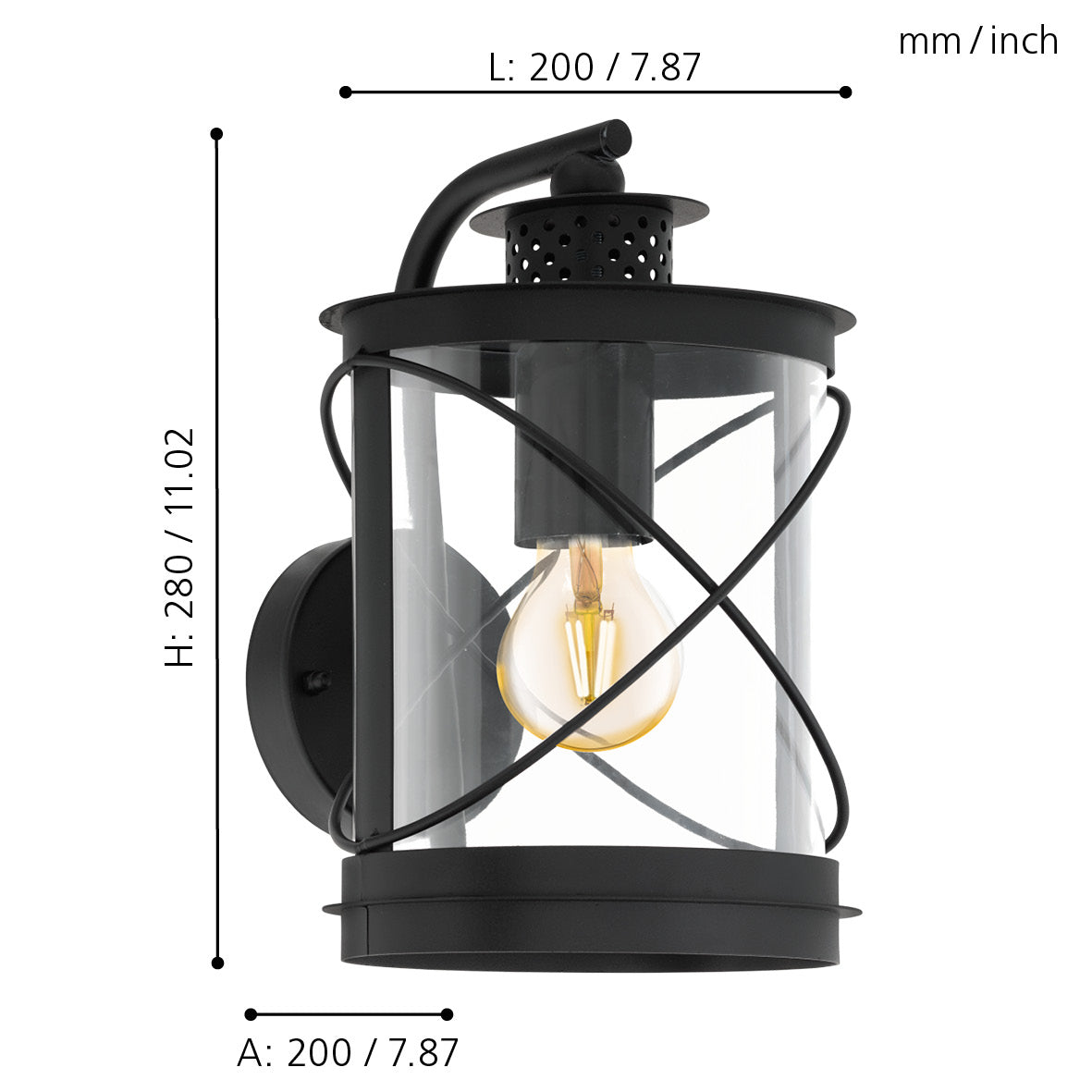 eglo hilburn black lantern ip44 exterior wall light living room close up