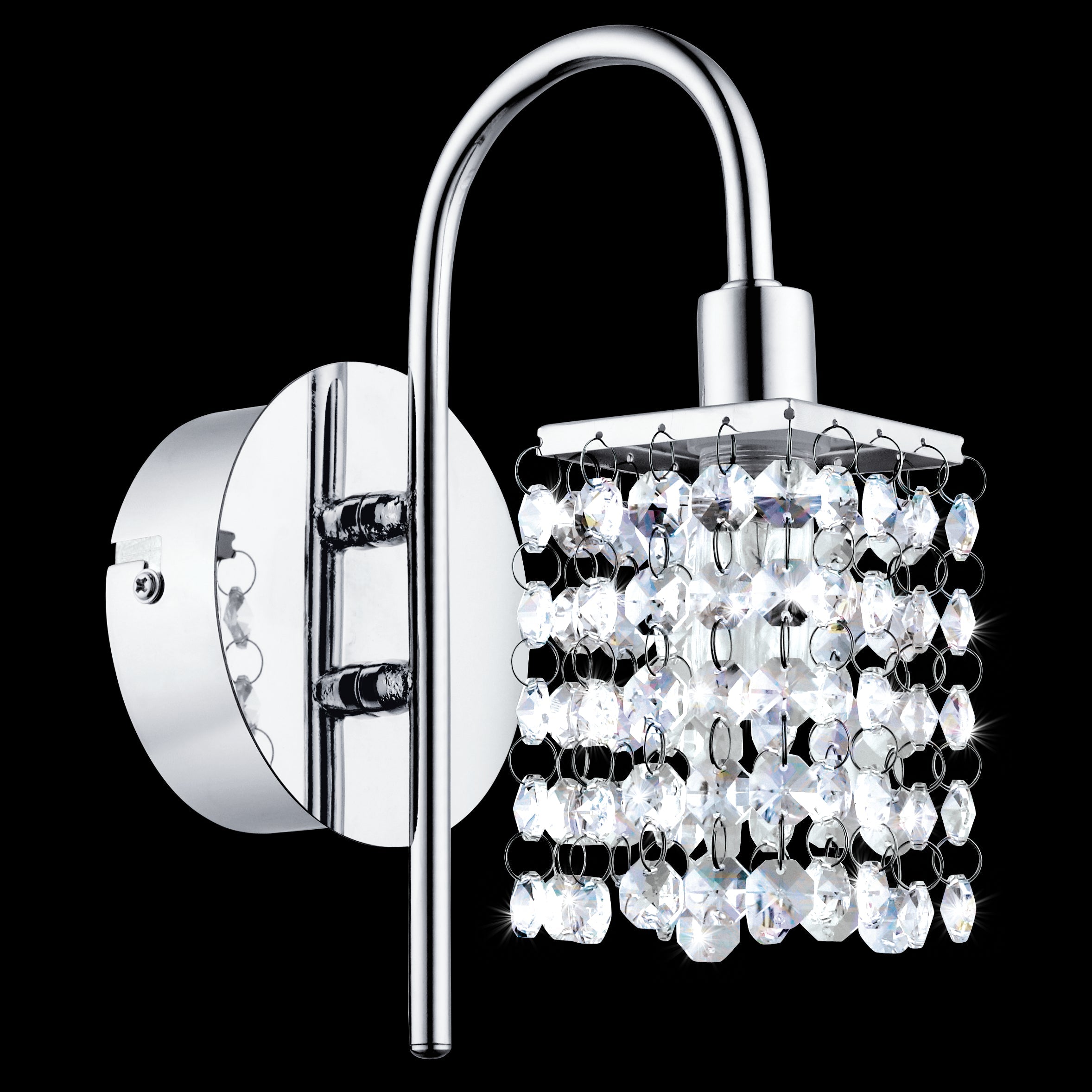 eglo almonte ip44 chrome glass crystal wall light living room close up