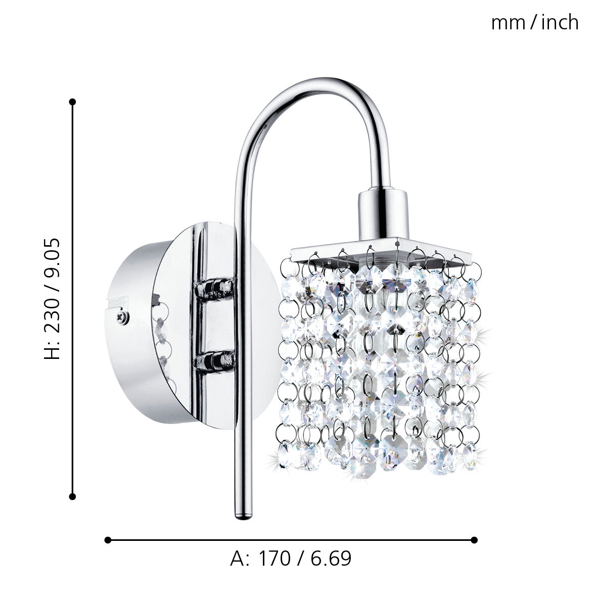 eglo almonte ip44 chrome glass crystal wall light Kitchen Lighting Close Up