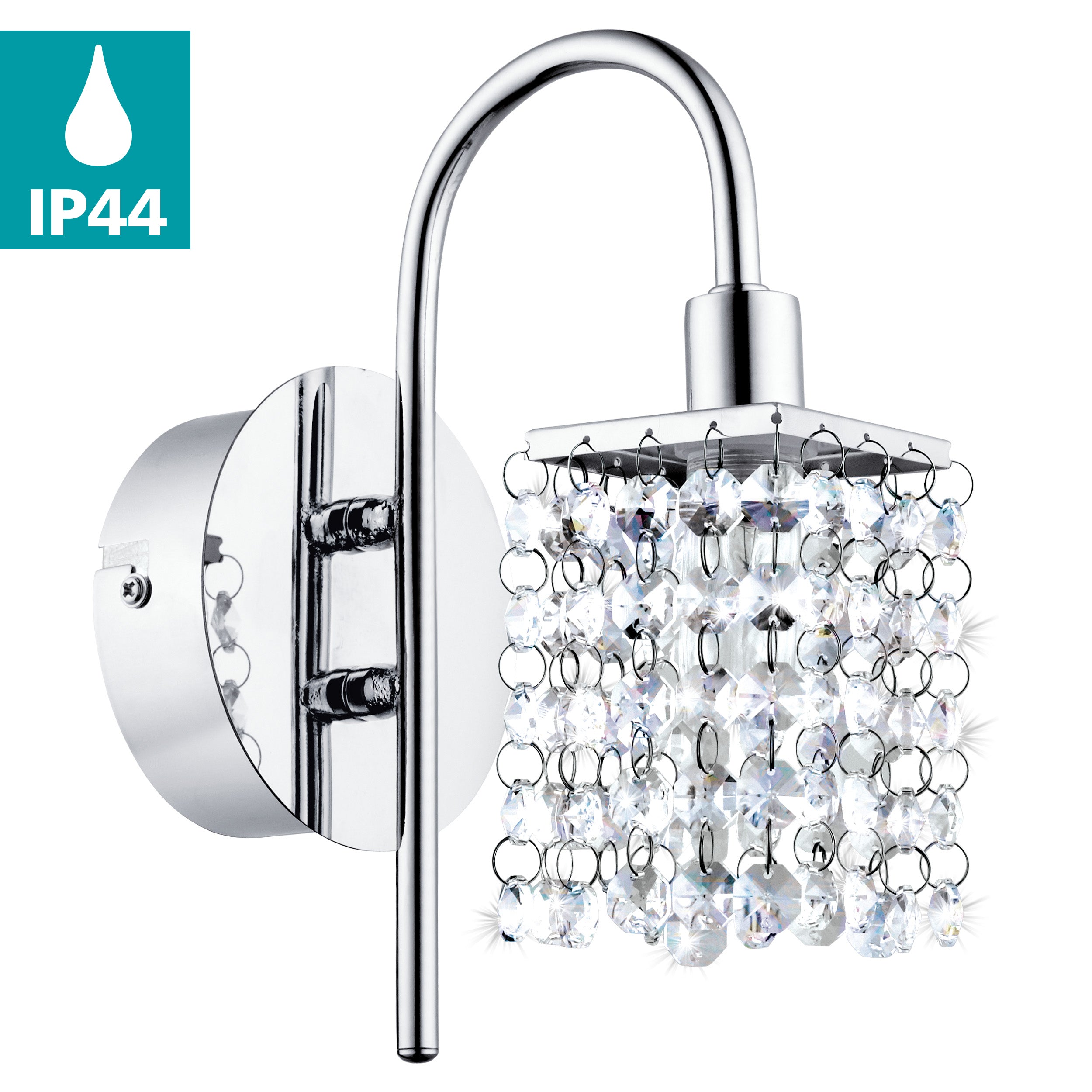 eglo almonte ip44 chrome glass crystal wall light kitchen lighting 