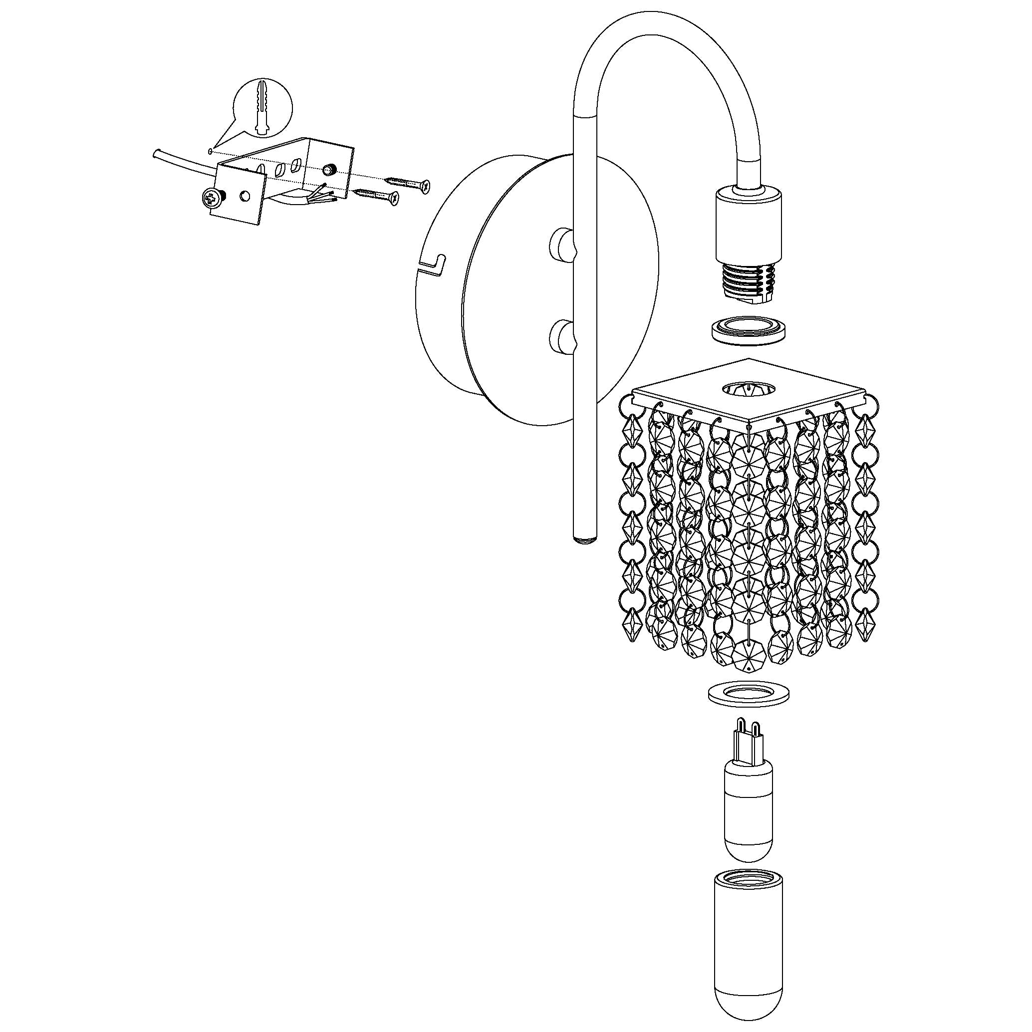 eglo almonte ip44 chrome glass crystal wall light hallway lighting 