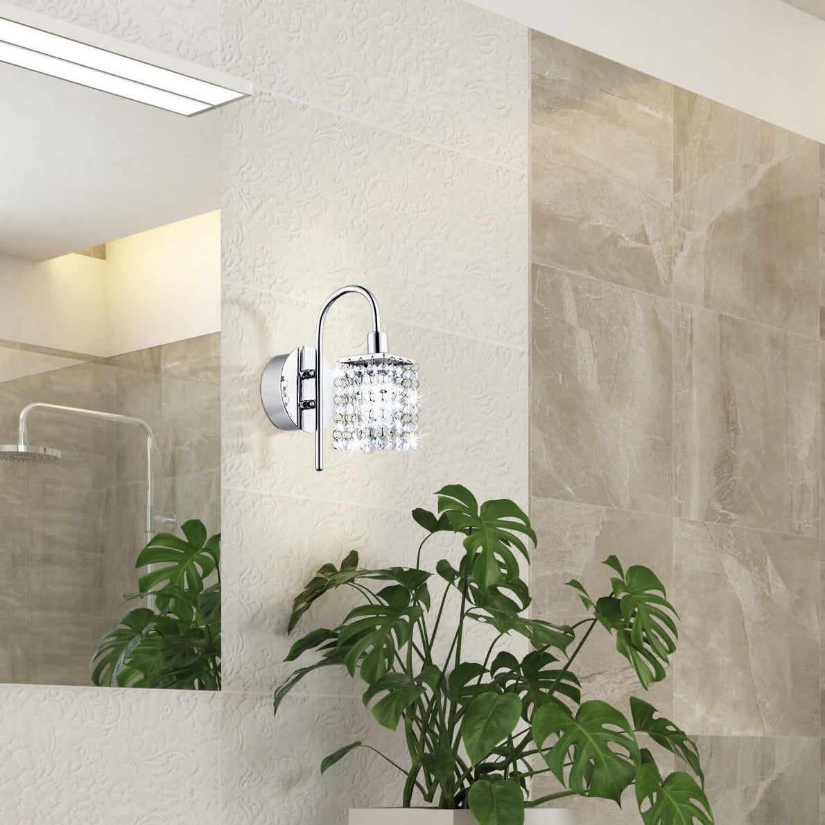 eglo almonte ip44 chrome glass crystal wall light living room image