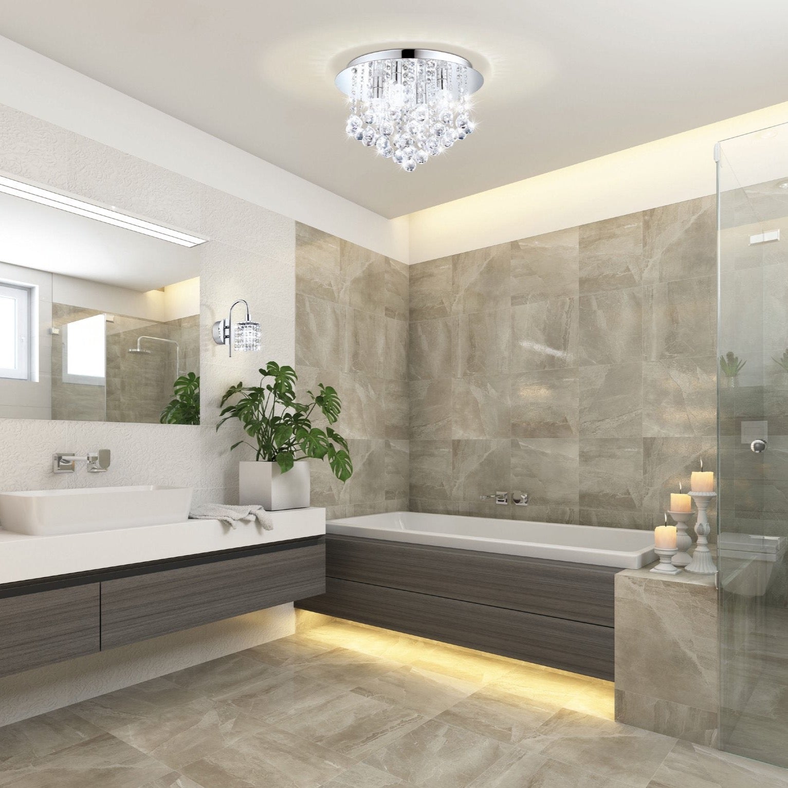 eglo almonte ip44 chrome glass crystal wall light