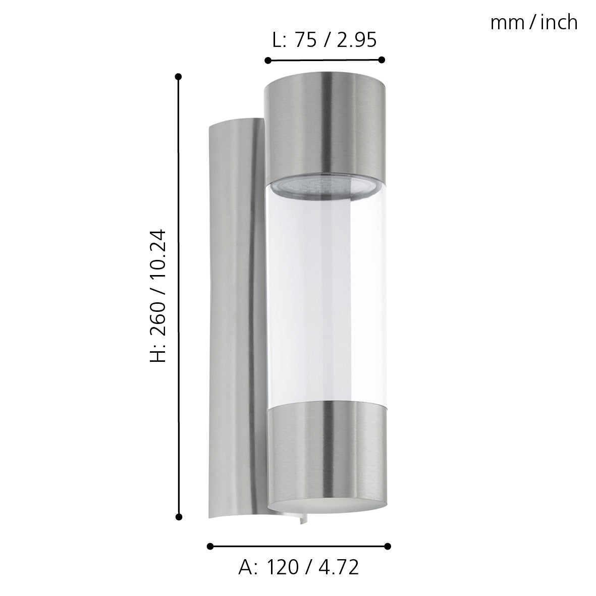 eglo robledo stainless steel outdoor ip44 wall light living room close up