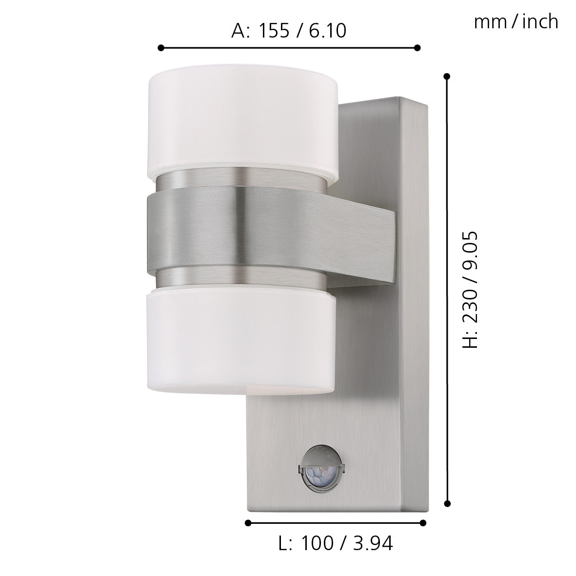 eglo atollari stainless steel led outdoor pir wall light ip44 living room close up