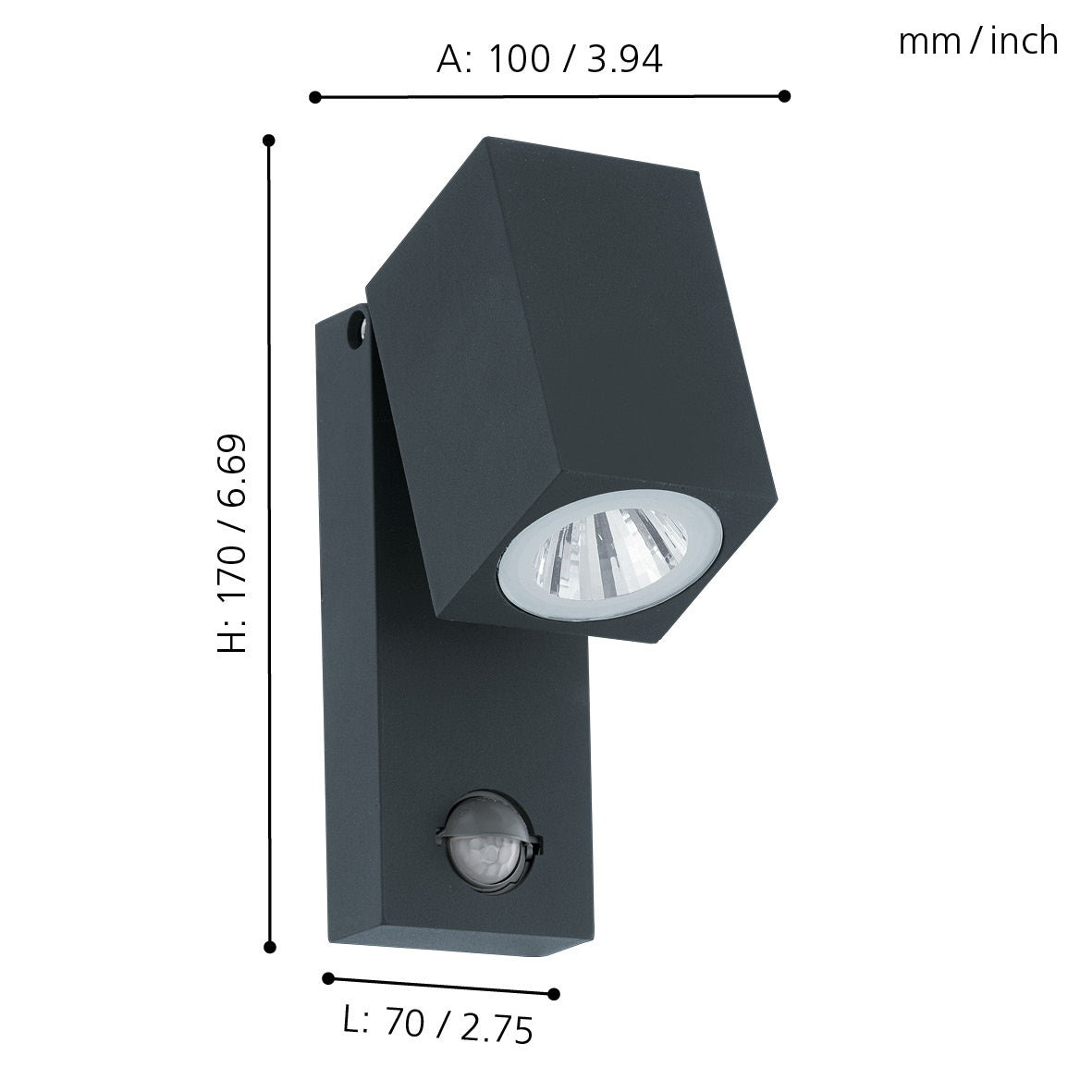 eglo sakeda grey led outdoor wall light sensor living room close up