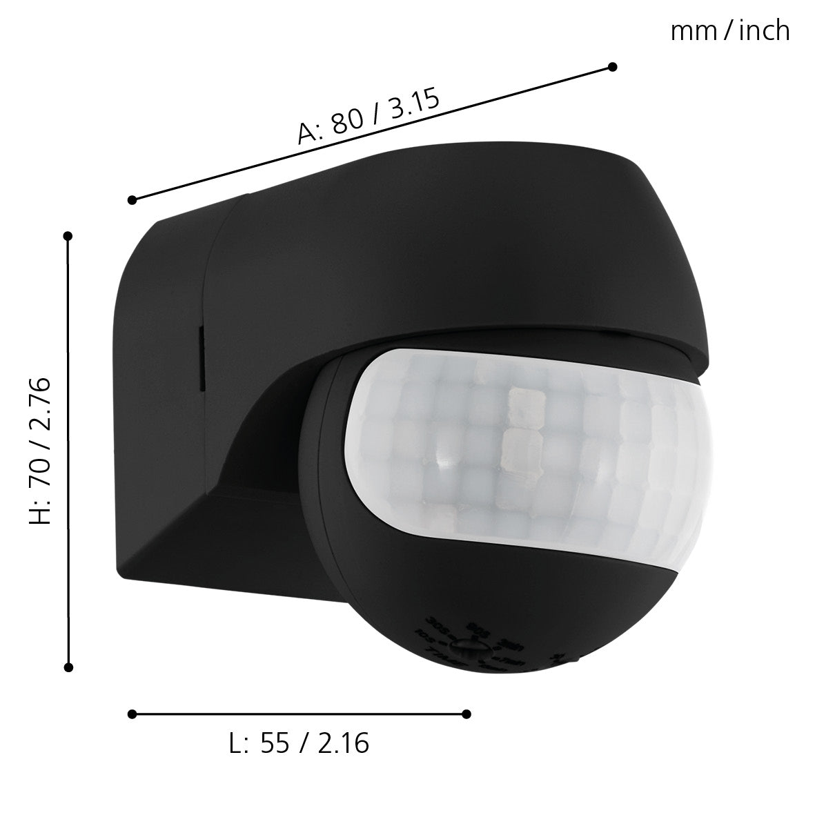 eglo detect me 1 ip44 black pir light sensor living room close up