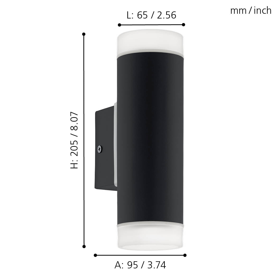 eglo riga led ip54 black up down outdoor wall light living room close up