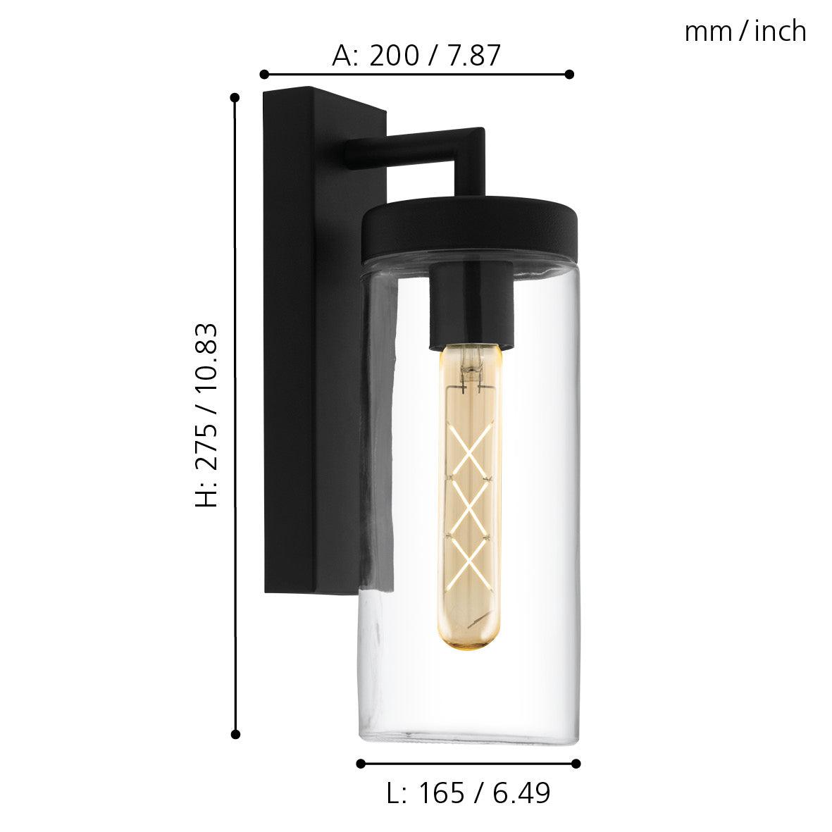 Eglo Bovolone IP44 Black Outdoor Wall Light - Glass Shade-clearance