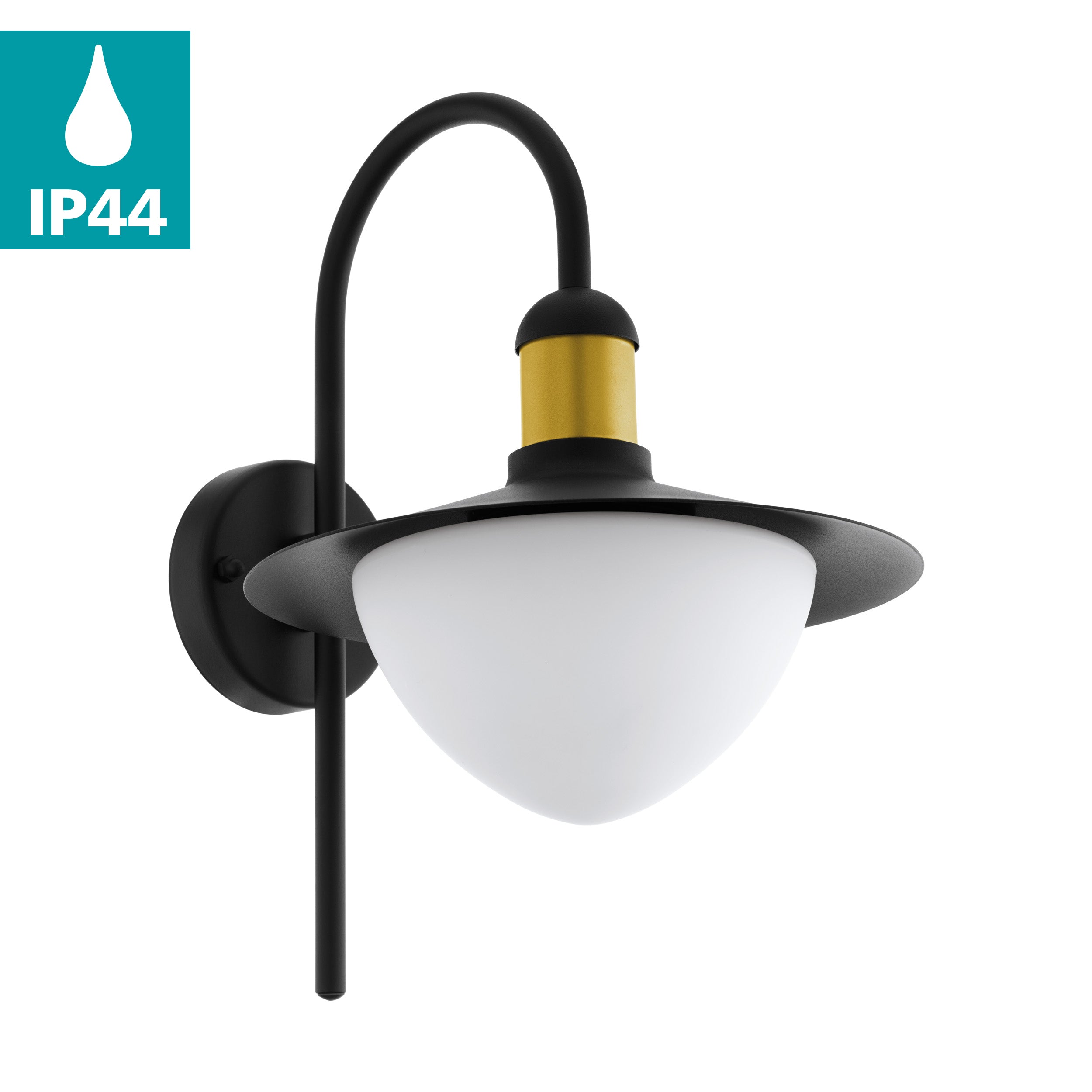 eglo sirmione black gold ip44 outdoor wall light living room close up