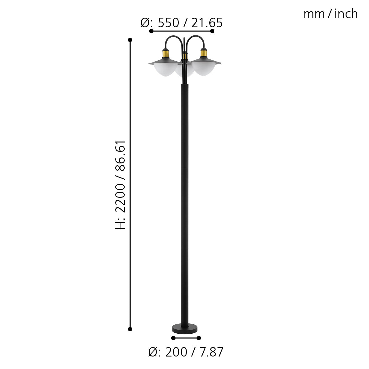 eglo sirmione 3 light black gold lamp post ip44