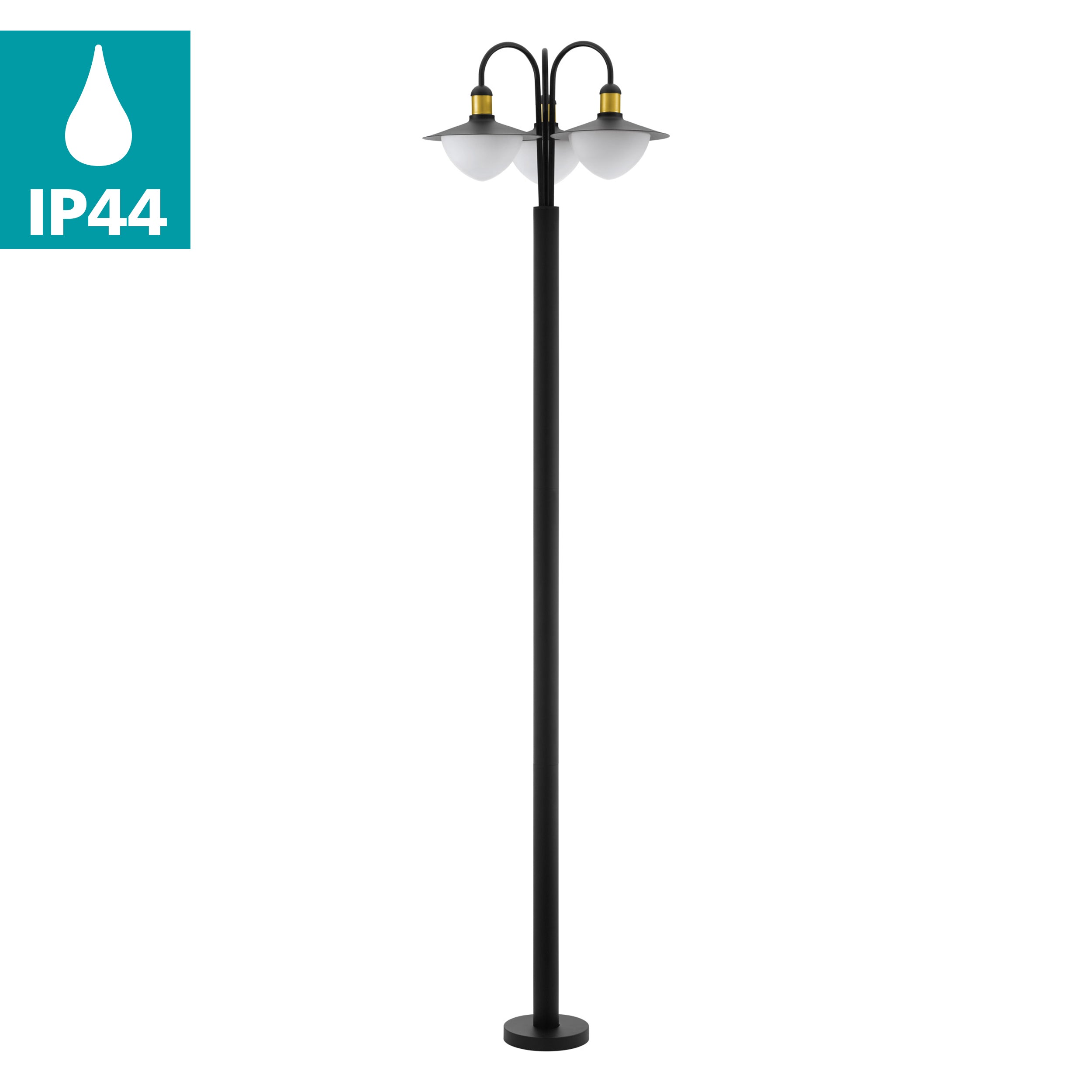 eglo sirmione 3 light black gold lamp post ip44 living room close up