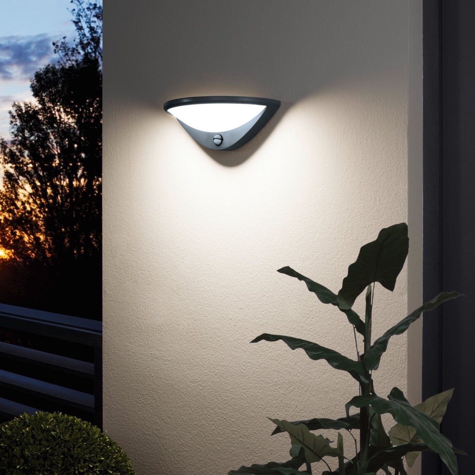 eglo belcreda ip44 grey led outdoor wall light day night centre
