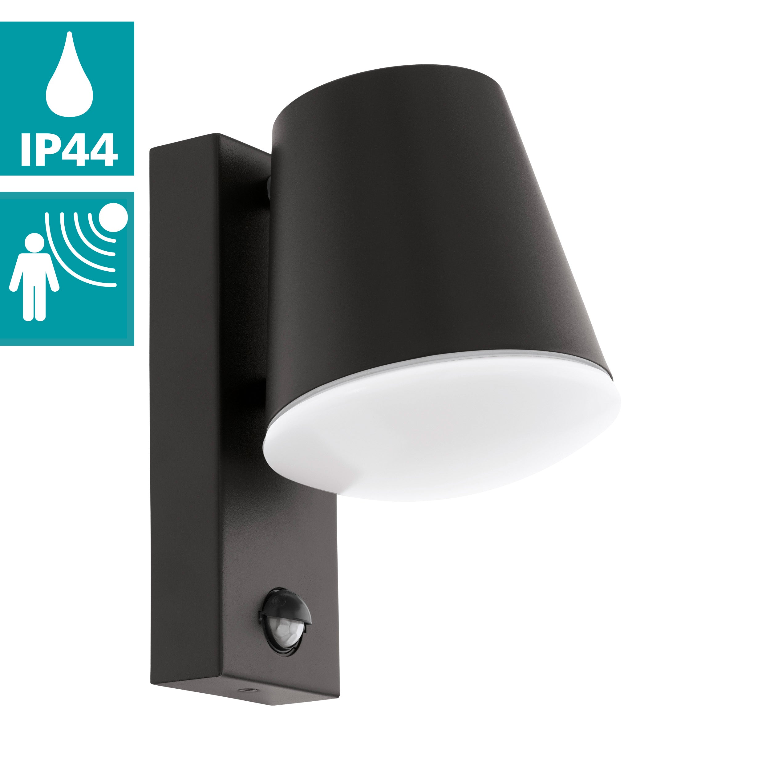 eglo caldiero ip44 grey led outdoor pir wall light living room close up