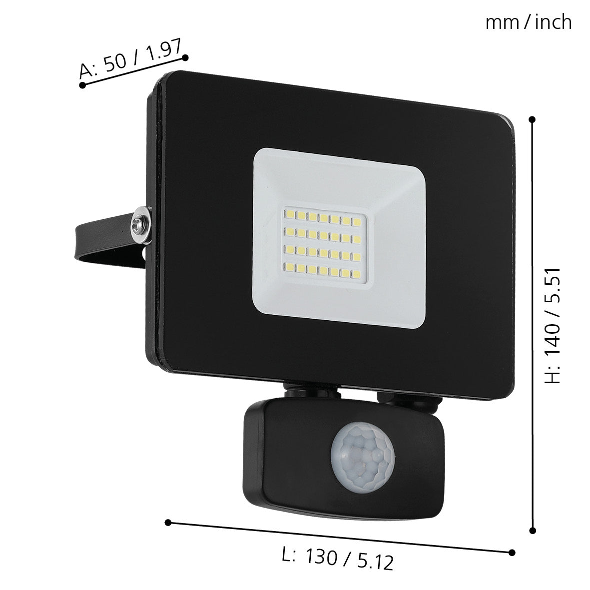 eglo faedo 3 ip44 outdoor led black pir flood light 21w living room close up