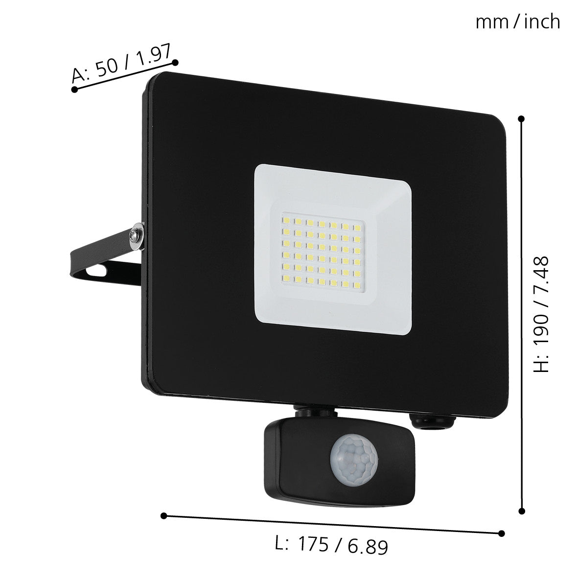eglo faedo 3 ip44 outdoor led black pir flood light 31w living room close up