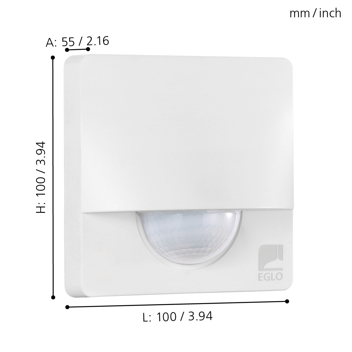 eglo detect me 3 ip44 white square pir light sensor