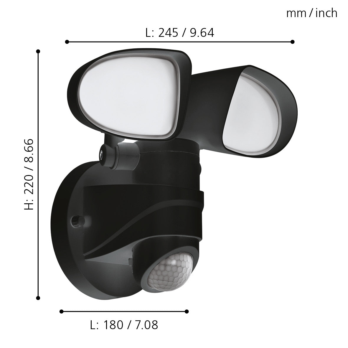 eglo pagino black led outdoor pir twin security spotlight light living room close up