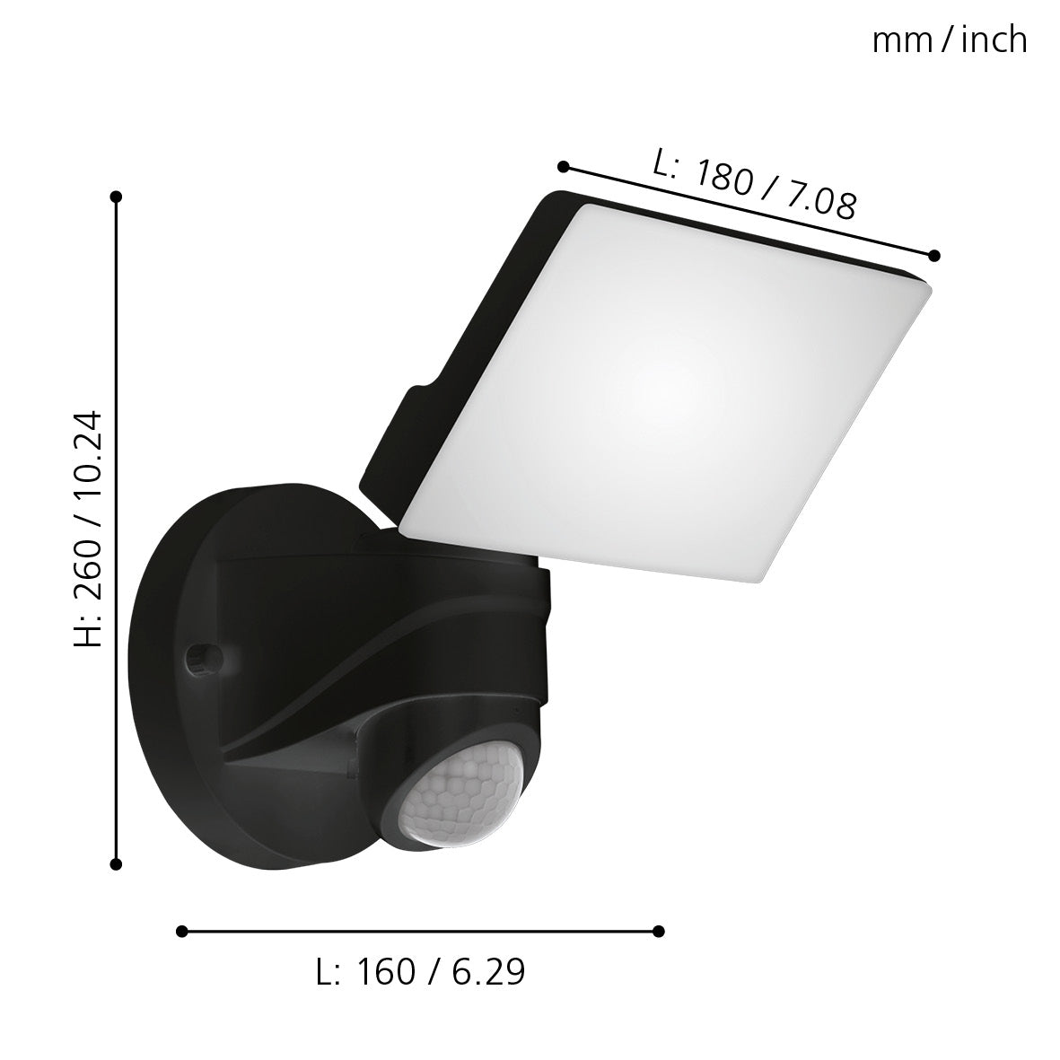eglo pagino black led outdoor pir security spotlight light living room close up