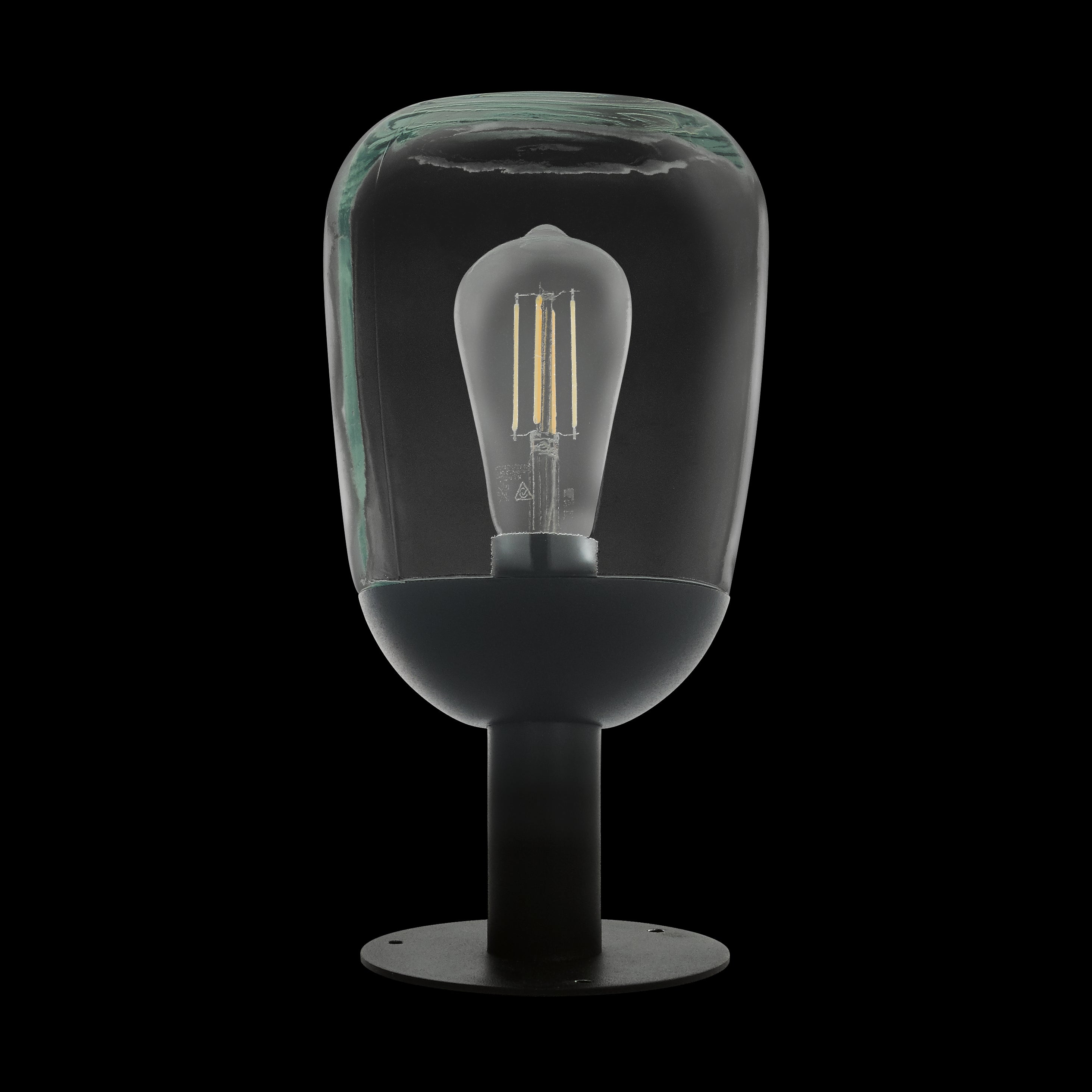 eglo donatori ip44 black pedestal light rounded clear glass shade
