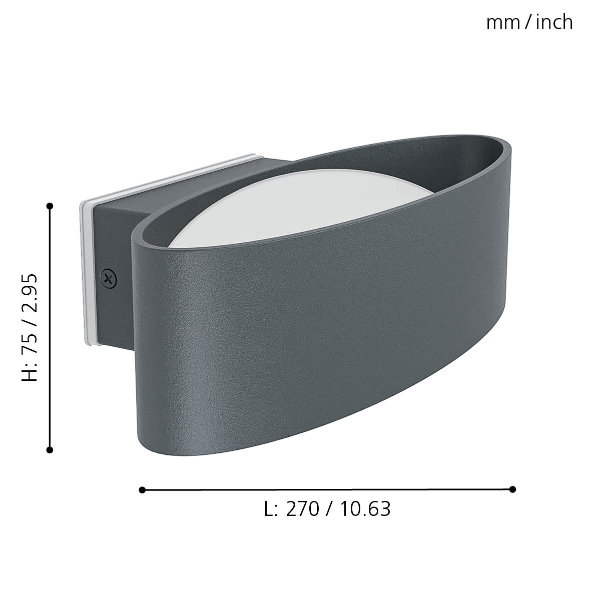eglo chinoa grey oval led outdoor wall light ip54 living room close up