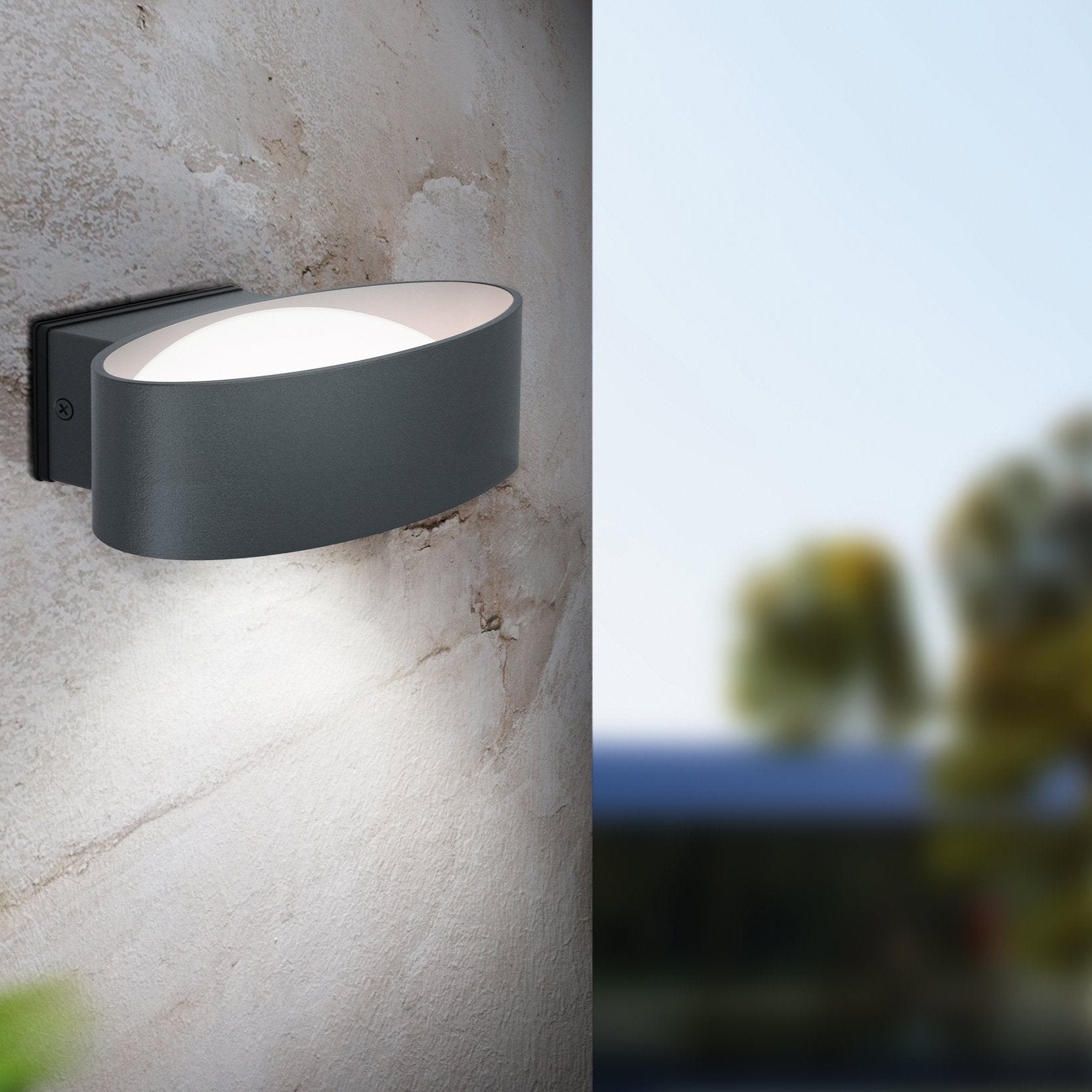 eglo chinoa grey oval led outdoor wall light ip54