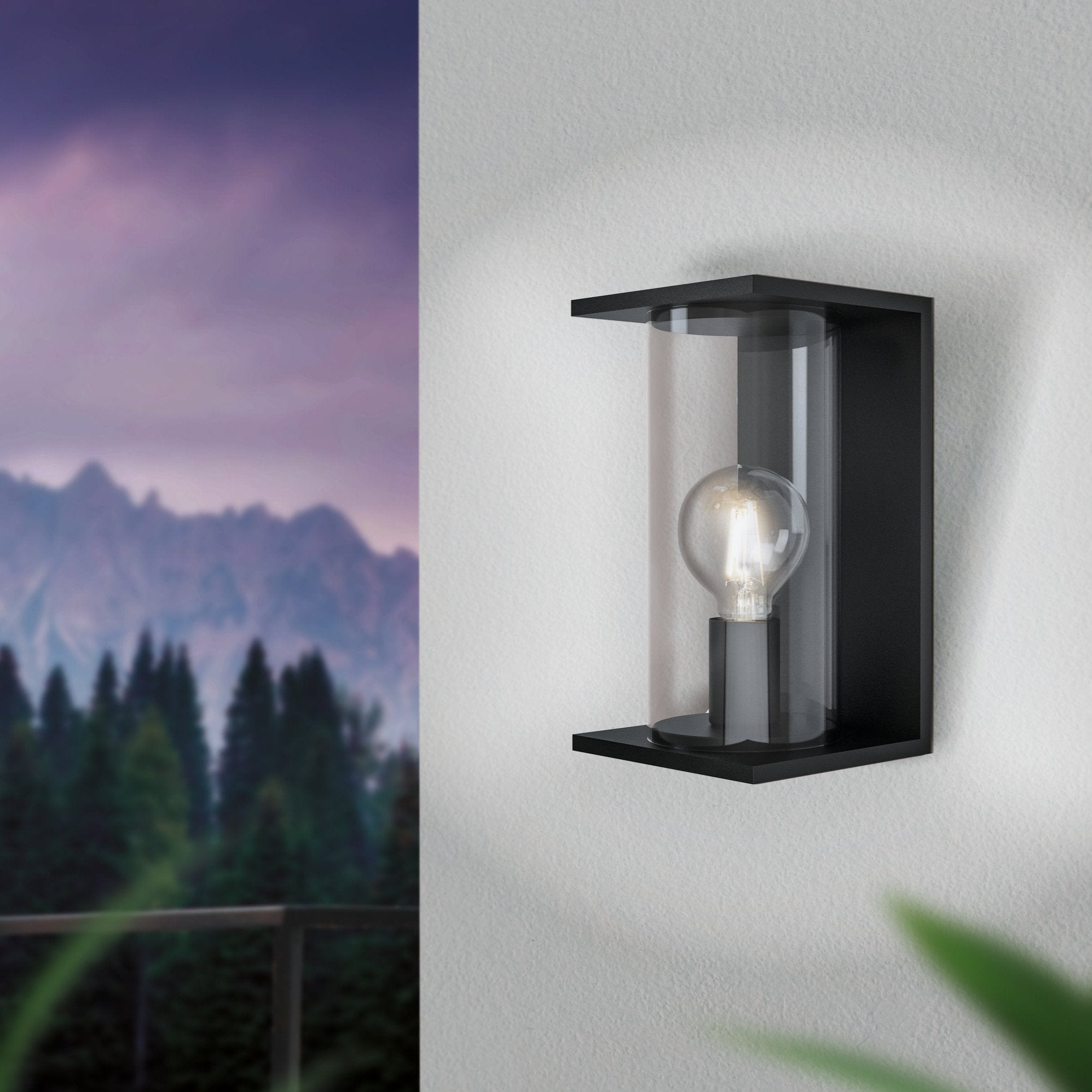 eglo cascinetta black ip54 outdoor wall light glass shade