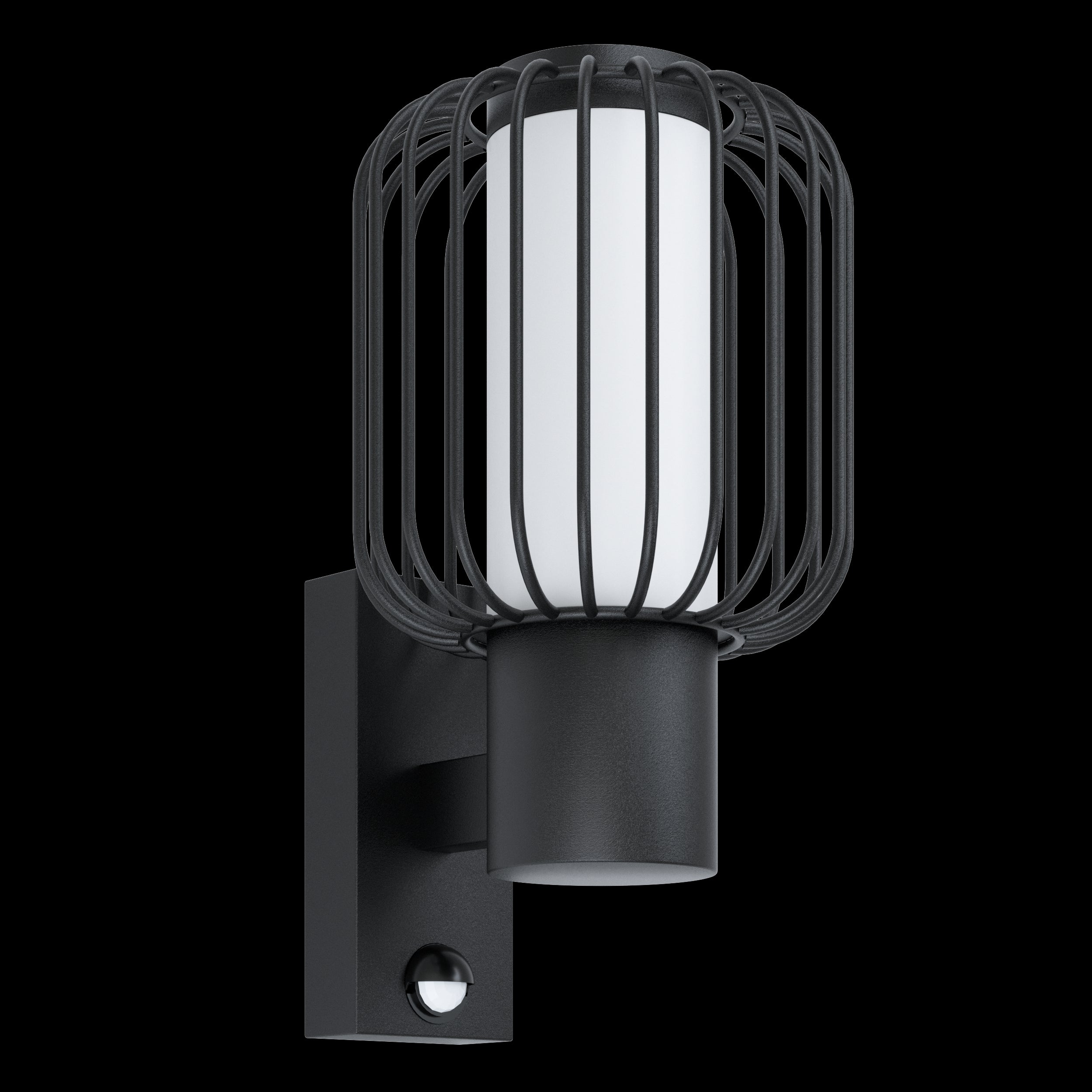 eglo ravello black pir wire shade outdoor wall light ip44 living room close up